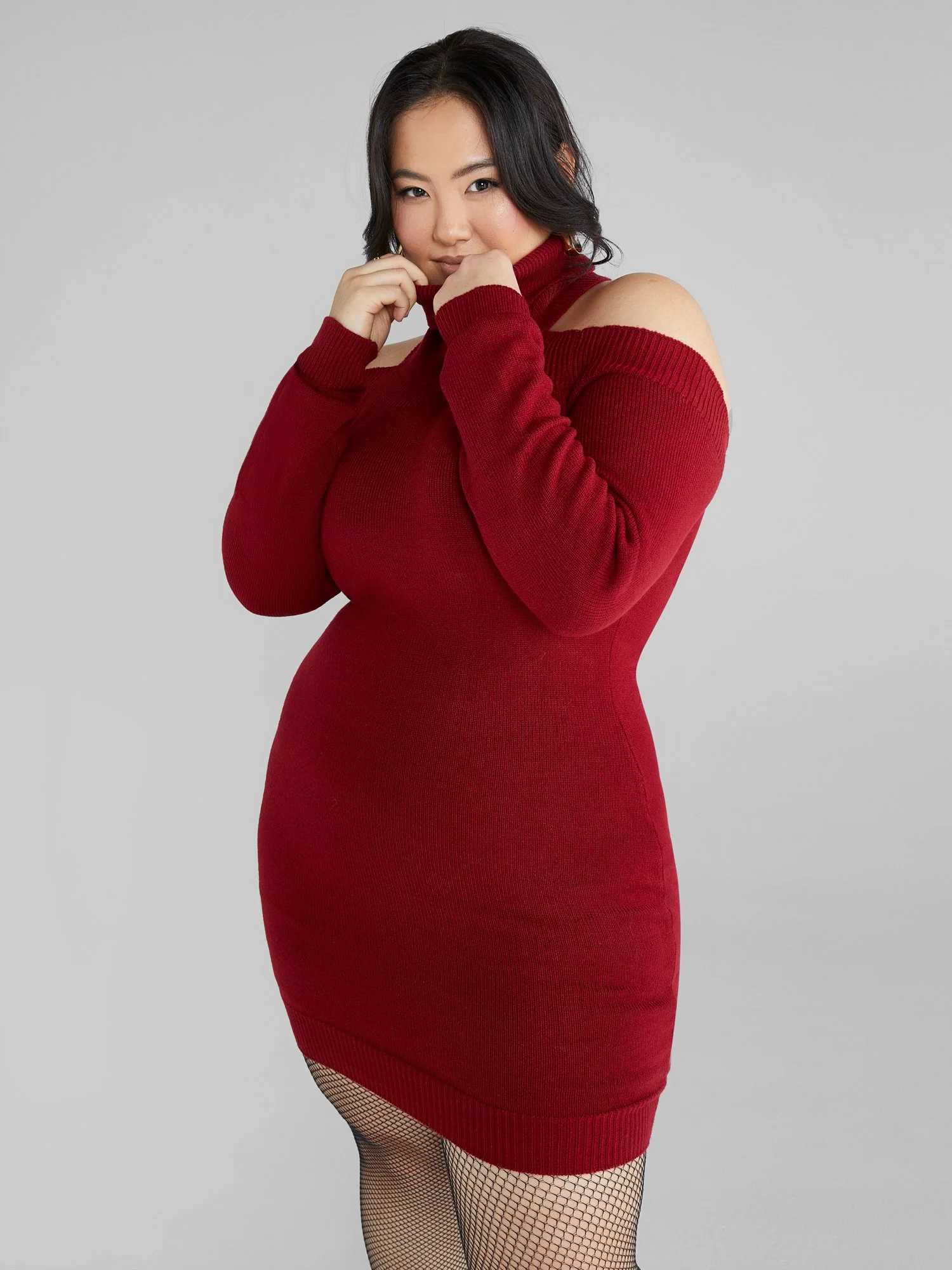 Adela Cold Shoulder Turtleneck Sweater Dress - Image 2
