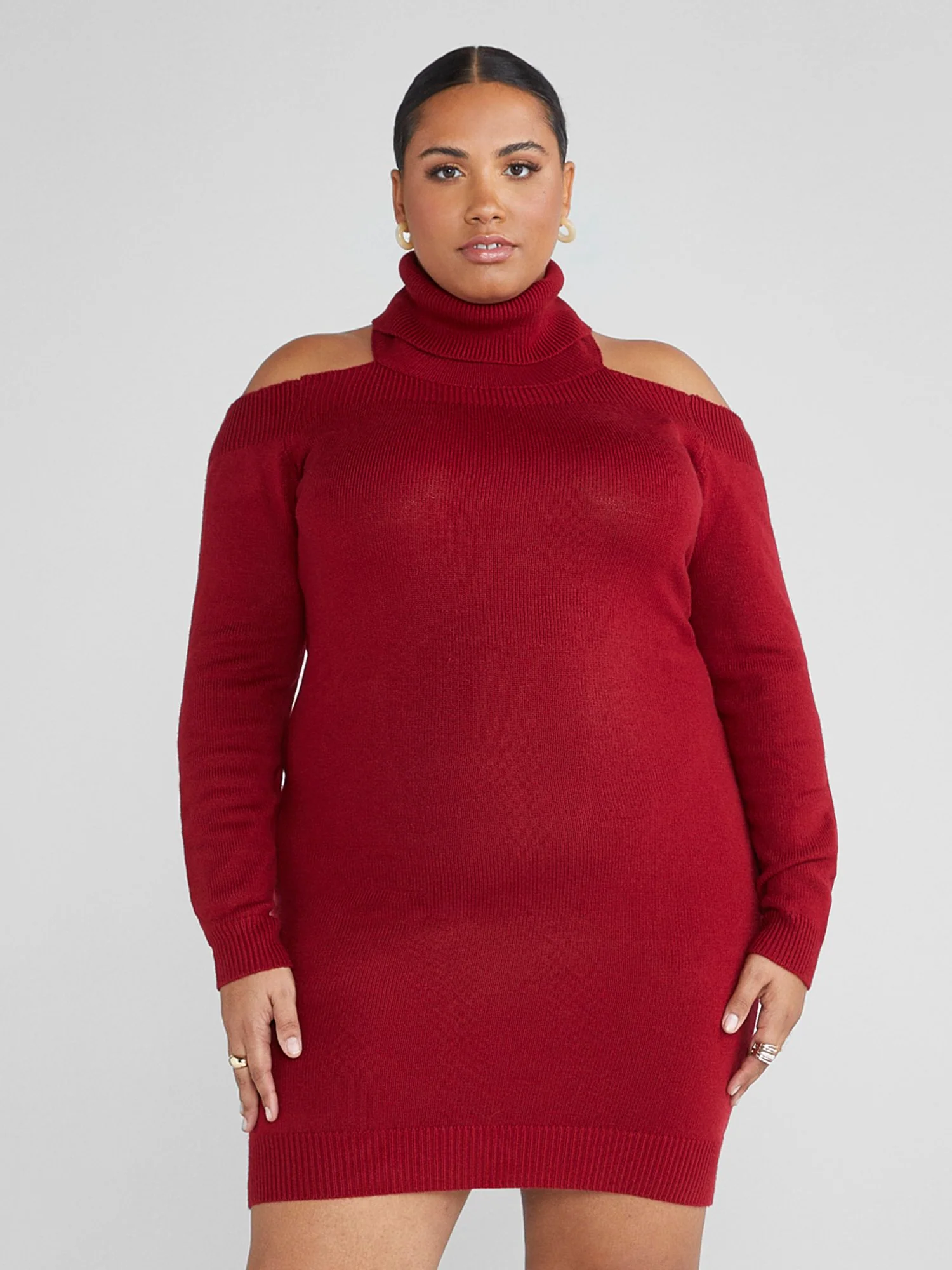 Adela Cold Shoulder Turtleneck Sweater Dress - Image 4