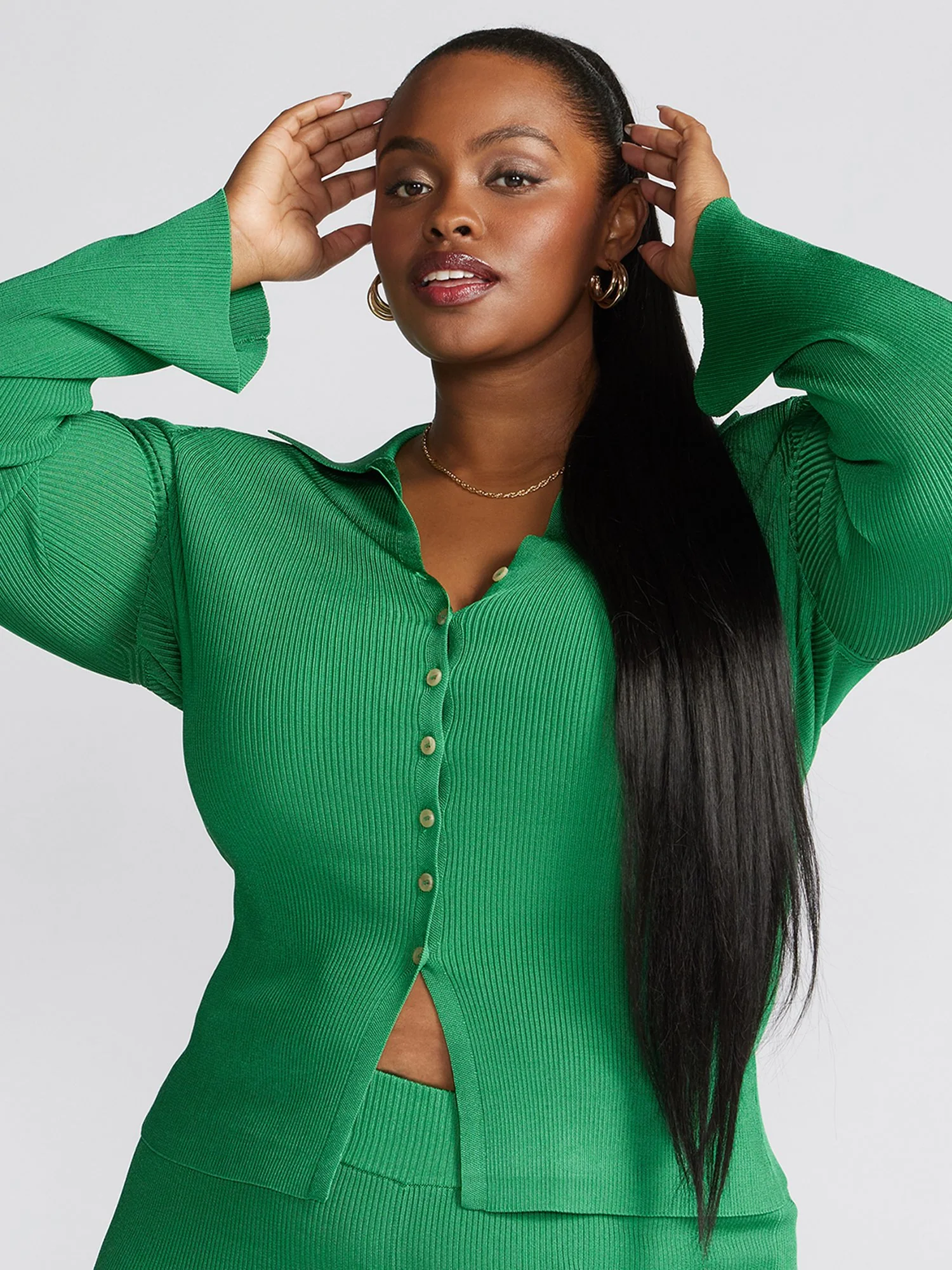 Akhzari Ribbed Knit Button Front Top - Image 4