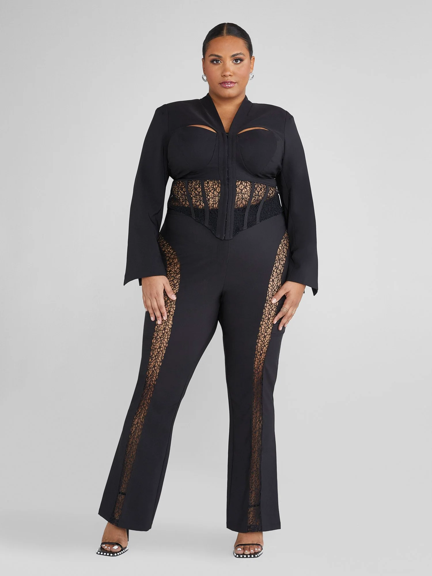Alexandra Lace Detail Corset Blazer Top - Image 2