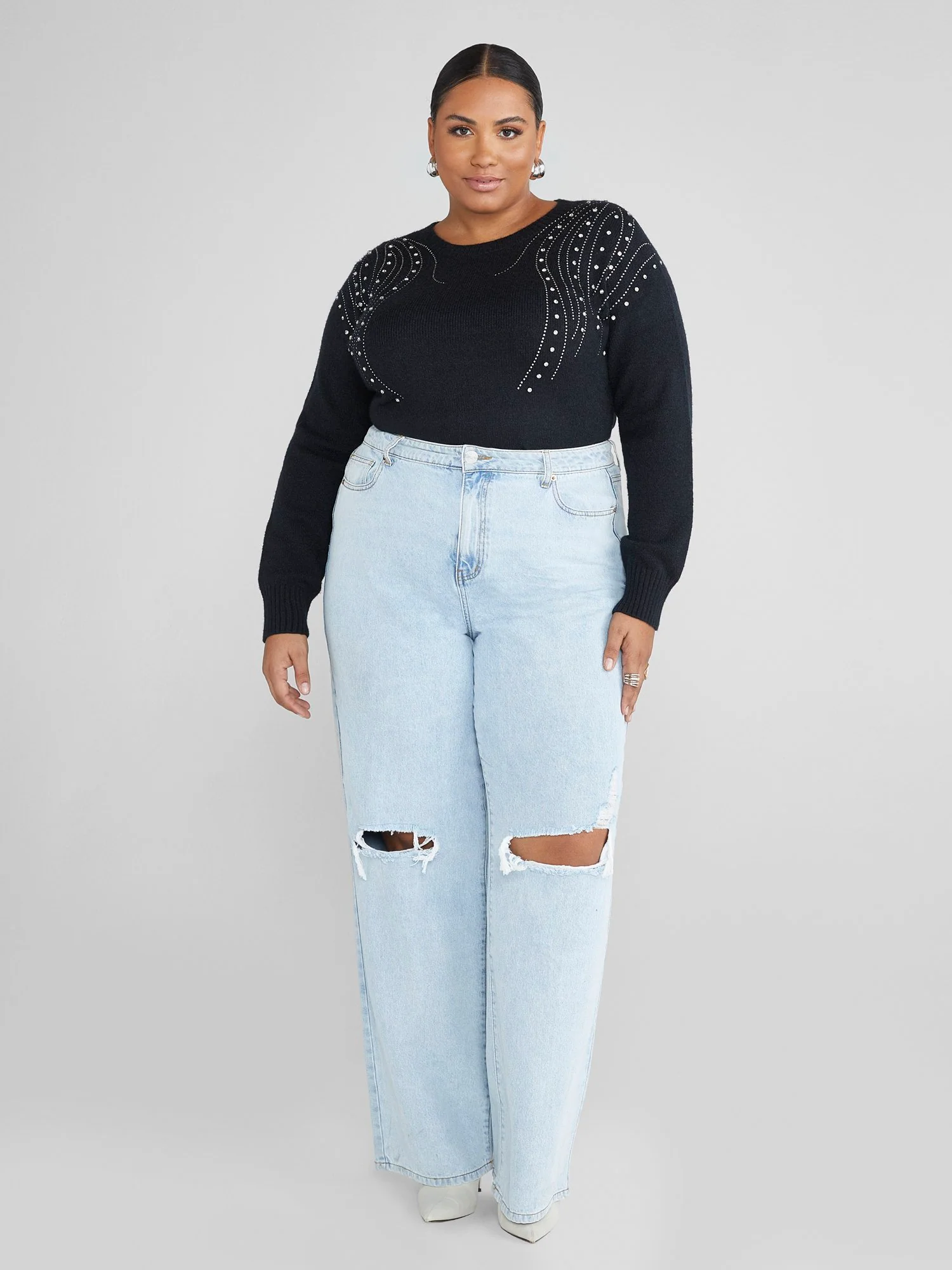 Aleya Rhinestone Detail Pullover Sweater - Image 3