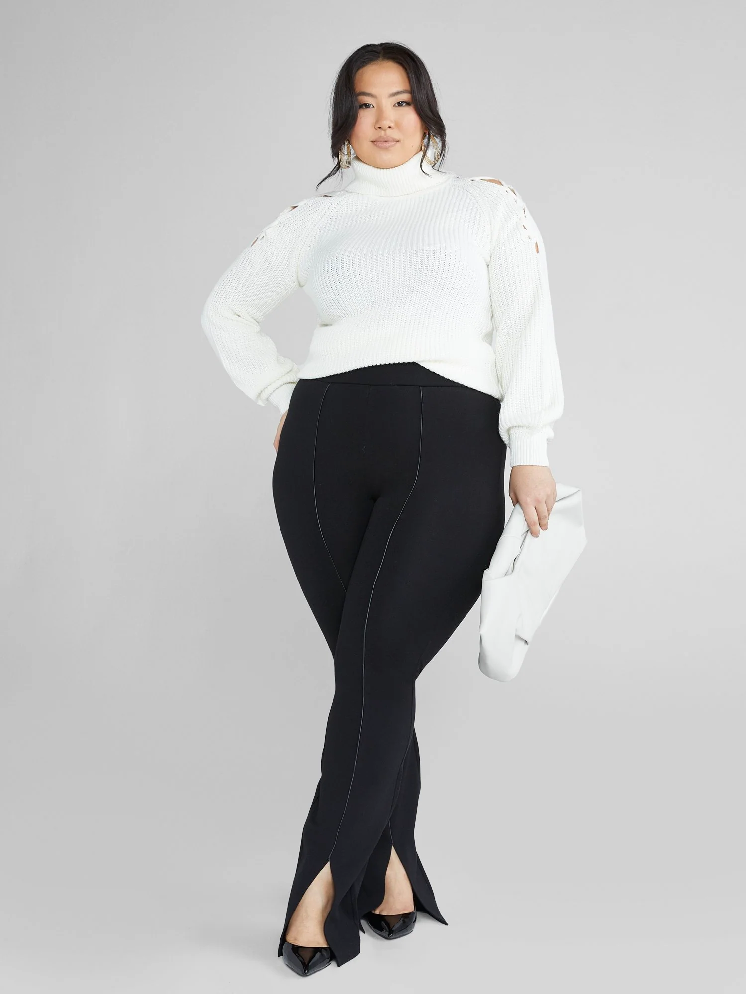Ava Lace-Up Shoulder Turtleneck Sweater - Image 10