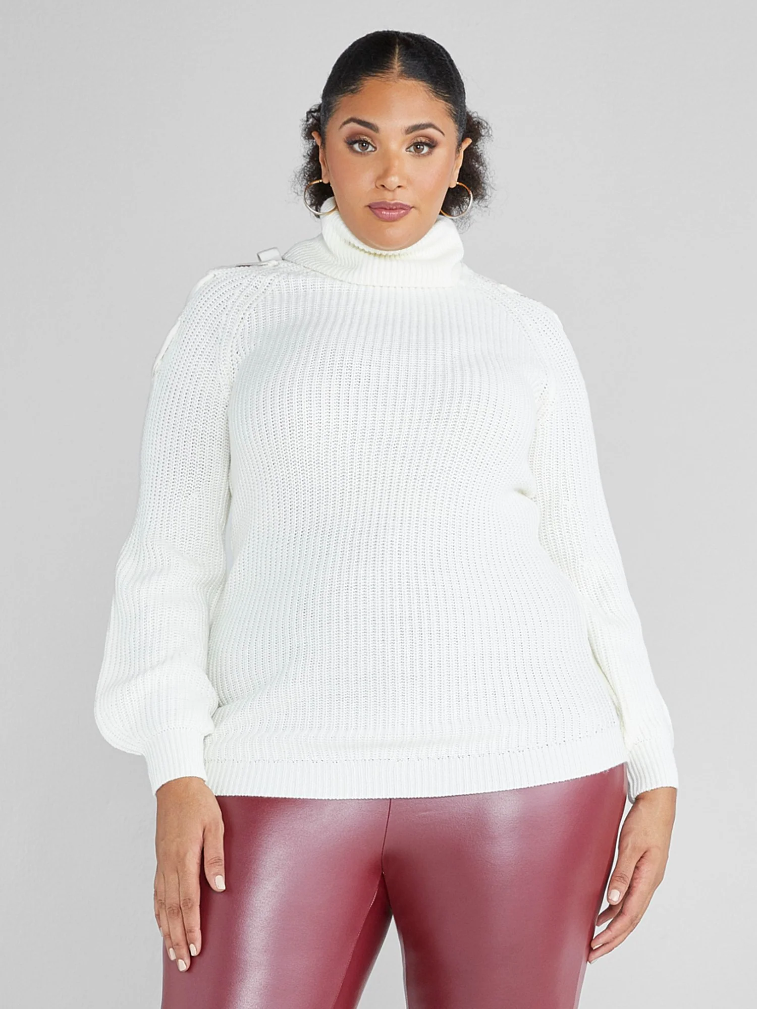 Ava Lace-Up Shoulder Turtleneck Sweater - Image 6
