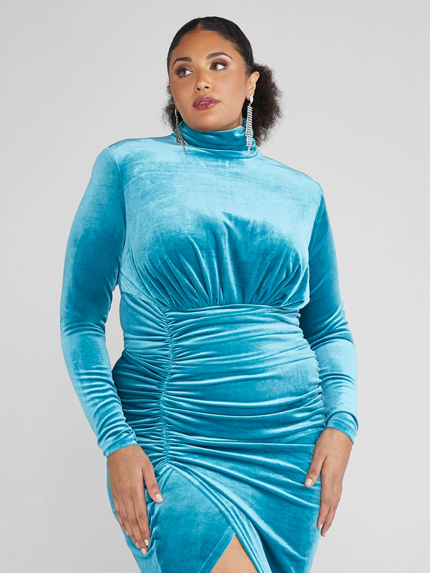 Beverly Asymmetrical Hem Ruched Velvet Dress - Image 3