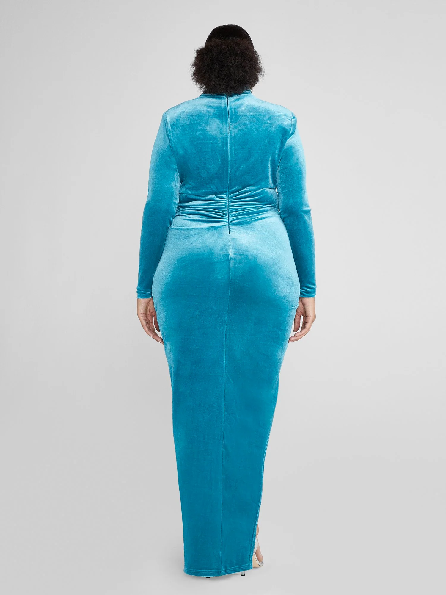 Beverly Asymmetrical Hem Ruched Velvet Dress - Image 4