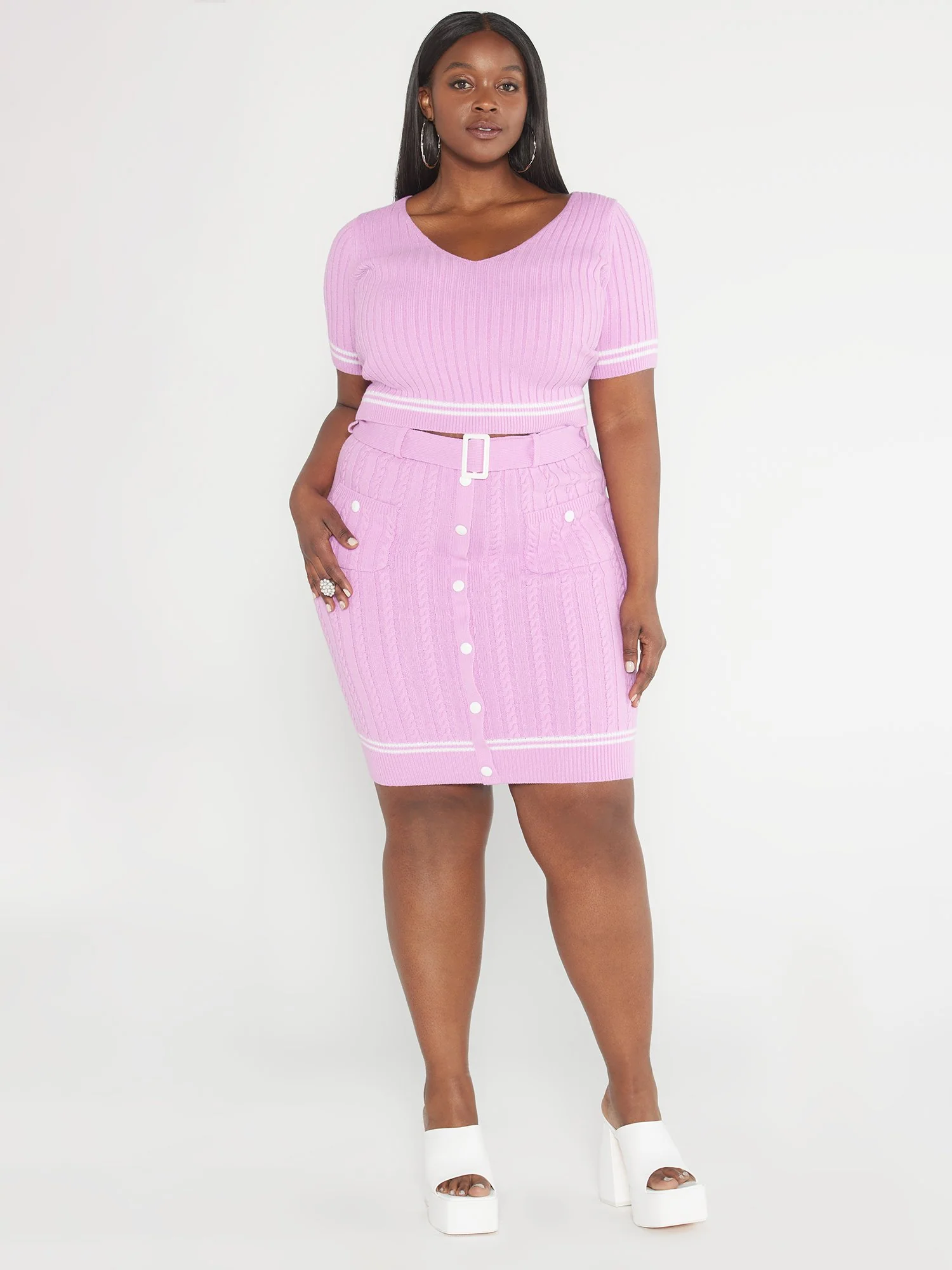 Brittany Stripe Detail Belted Knit Skirt - Image 2