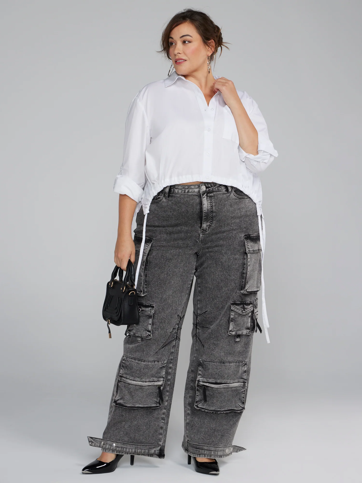 Button-Down Shirt with Curved Drawstring Hem - Image 4