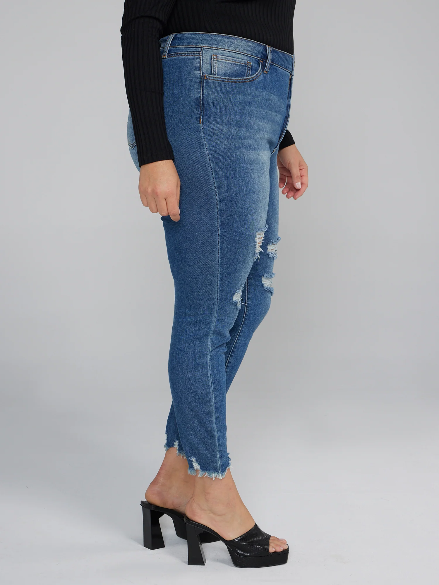 Chewed Hem Destructed Skinny Fit Jeans - Image 2