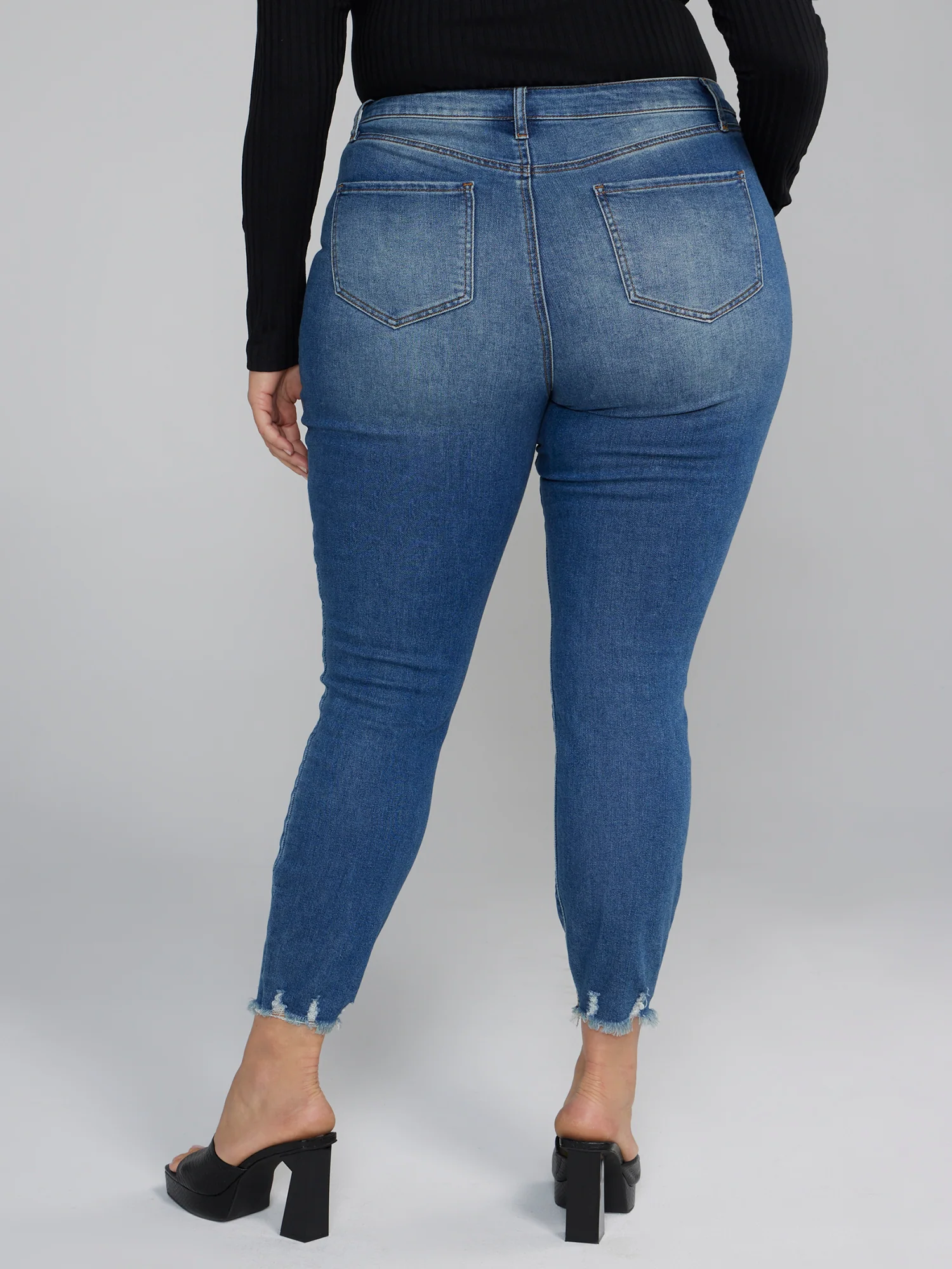 Chewed Hem Destructed Skinny Fit Jeans - Short Inseam - Image 3