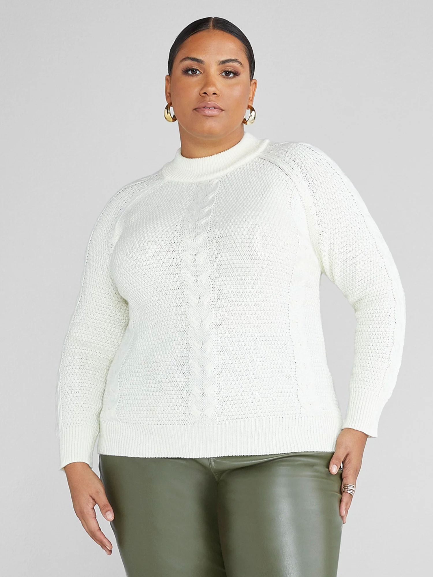 Evelyn Mockneck Cable Knit Sweater - Image 2