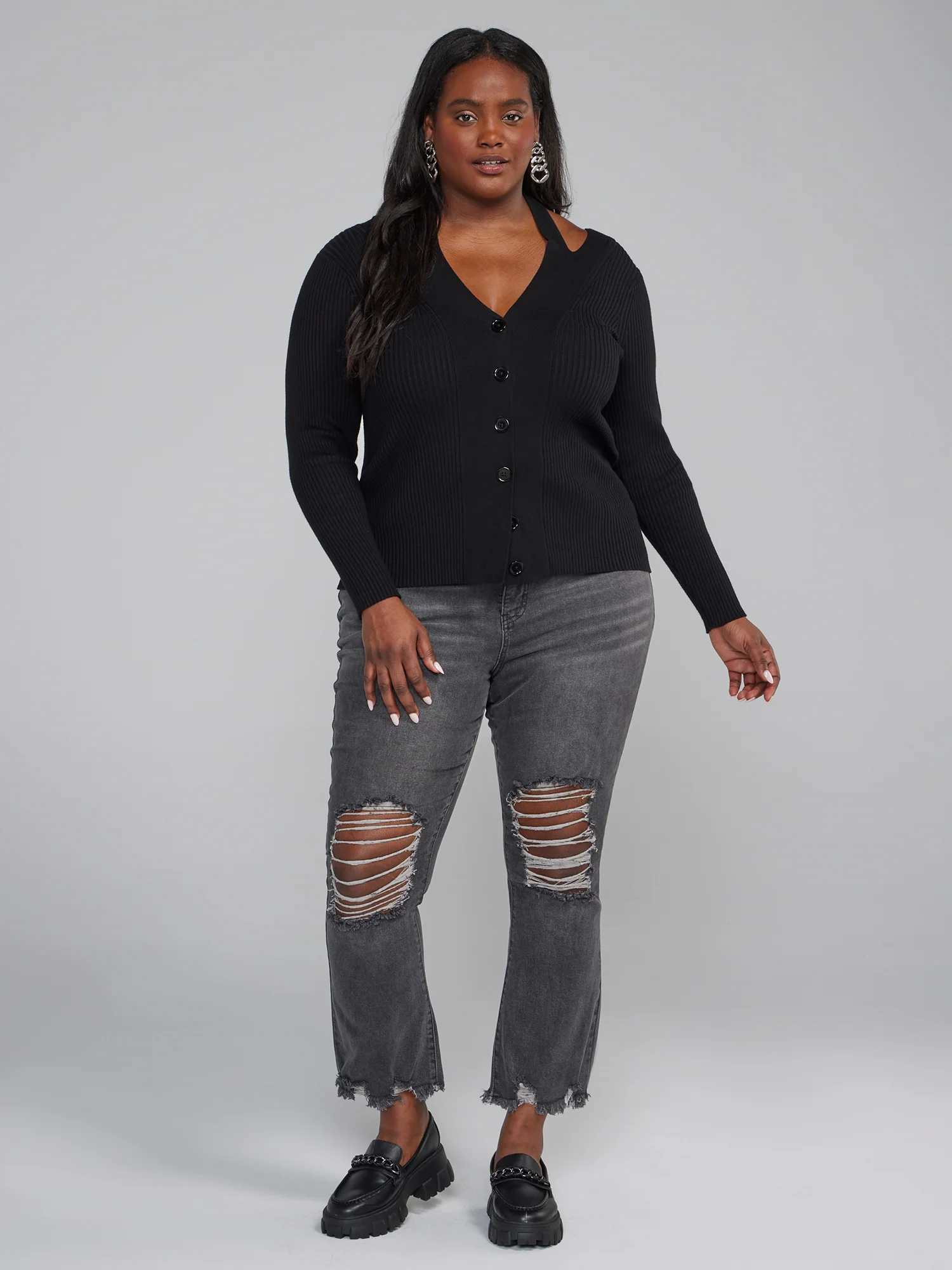 High Rise Destructed Flare Jeans - Image 4