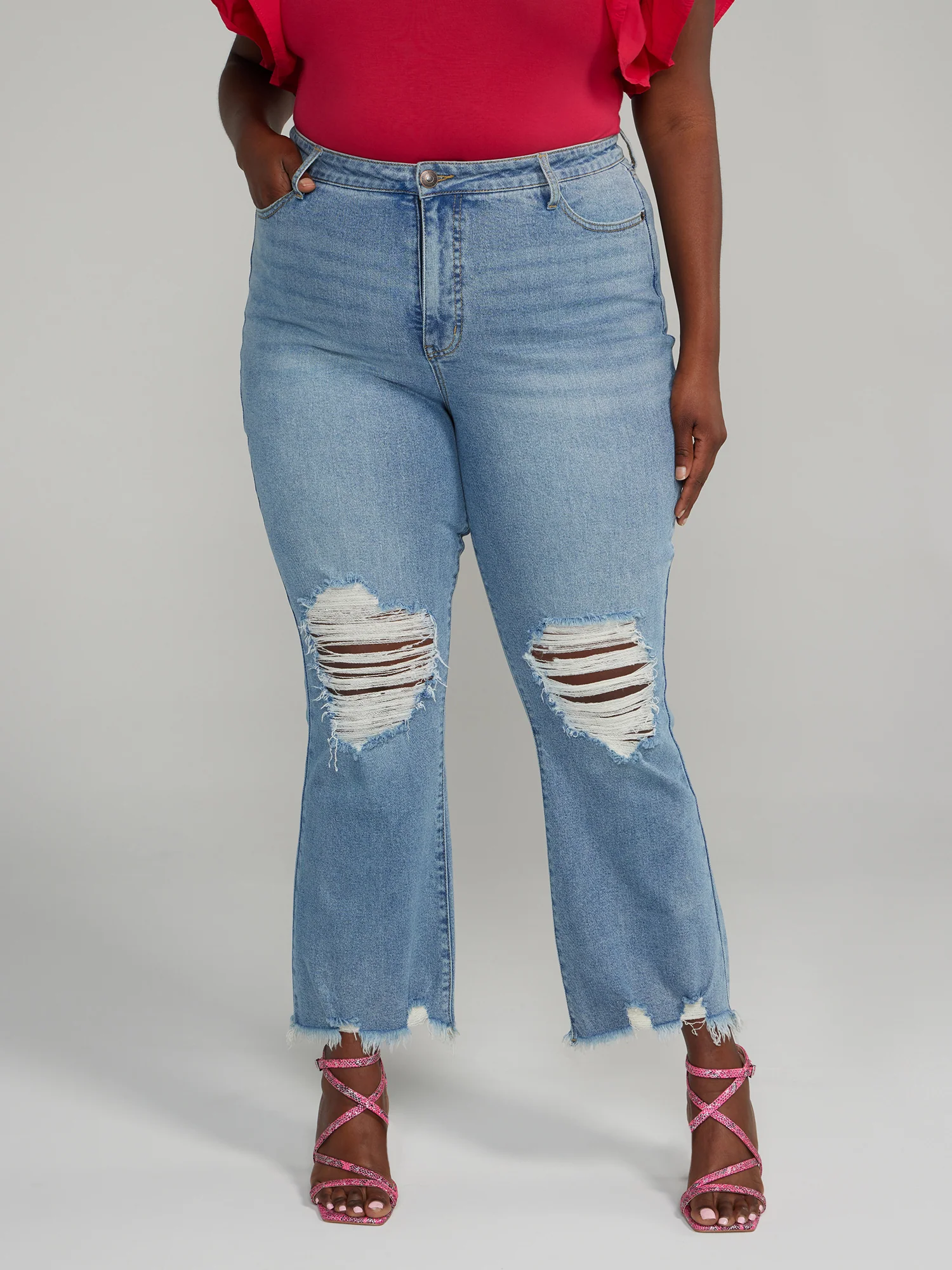High Rise Destructed Flare Jeans - Image 6