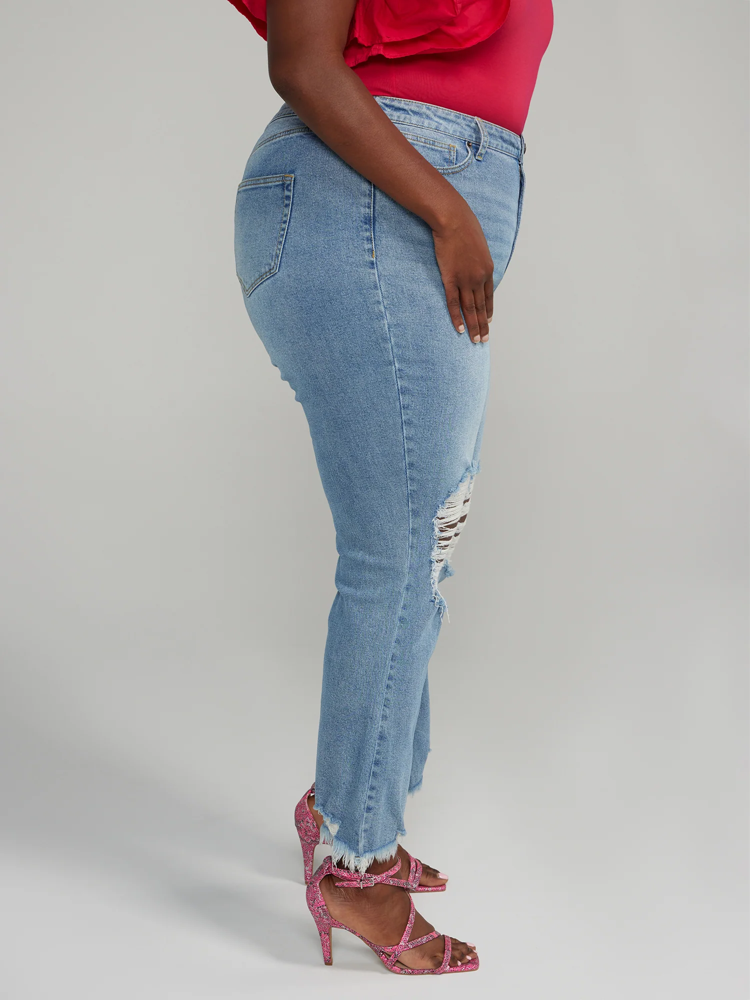 High Rise Destructed Flare Jeans - Image 7