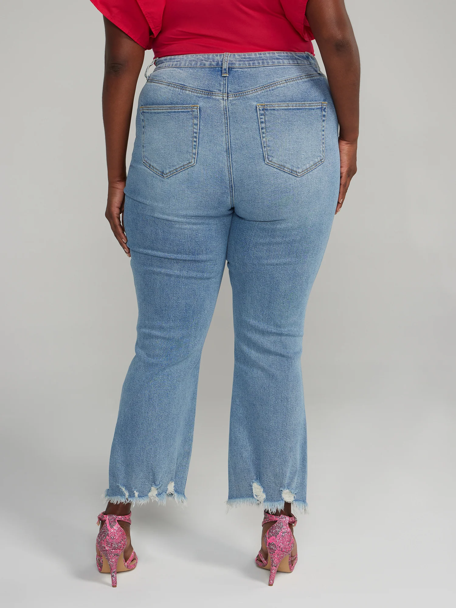 High Rise Destructed Flare Jeans - Short Inseam - Image 3