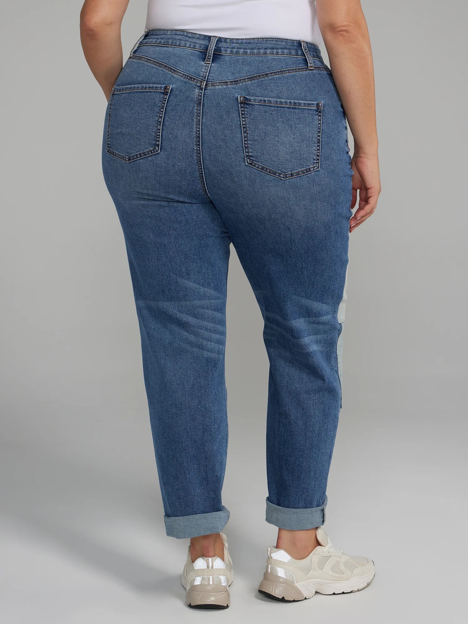 High Rise Patchwork Straight Leg Jeans - Image 3