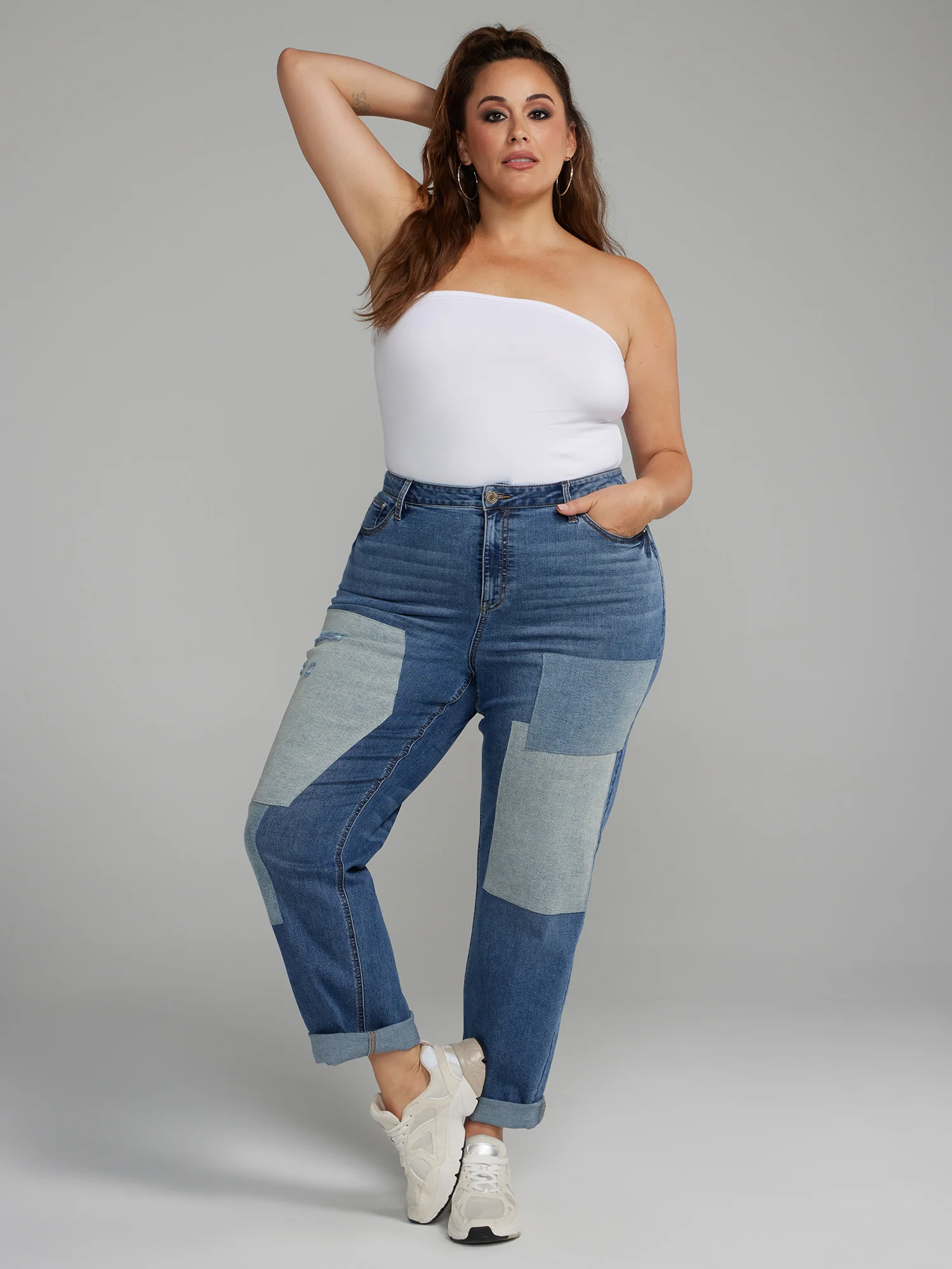 High Rise Patchwork Straight Leg Jeans - Image 4