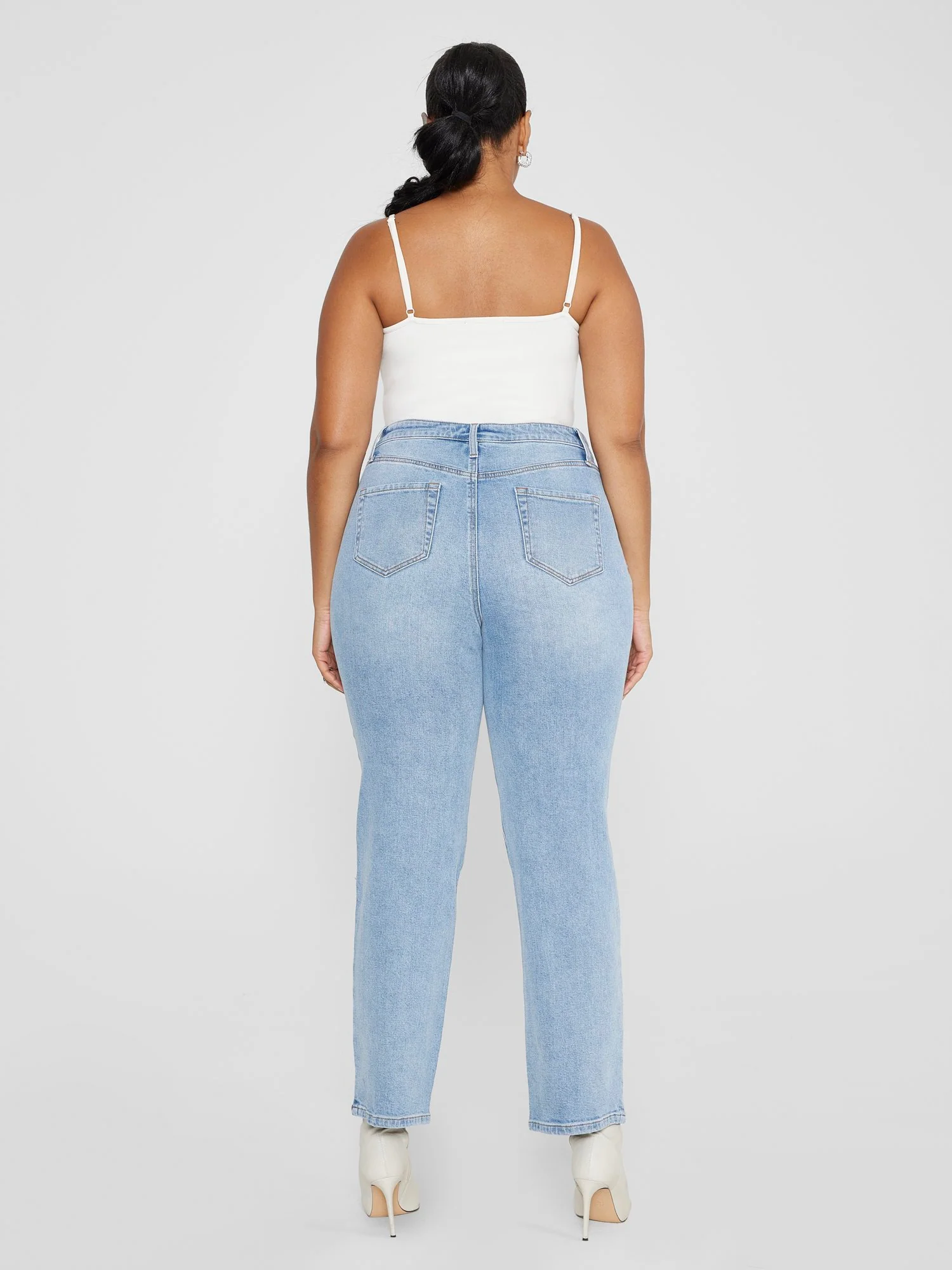 High Rise Rhinestone Detail Straight Leg Jeans - Image 4