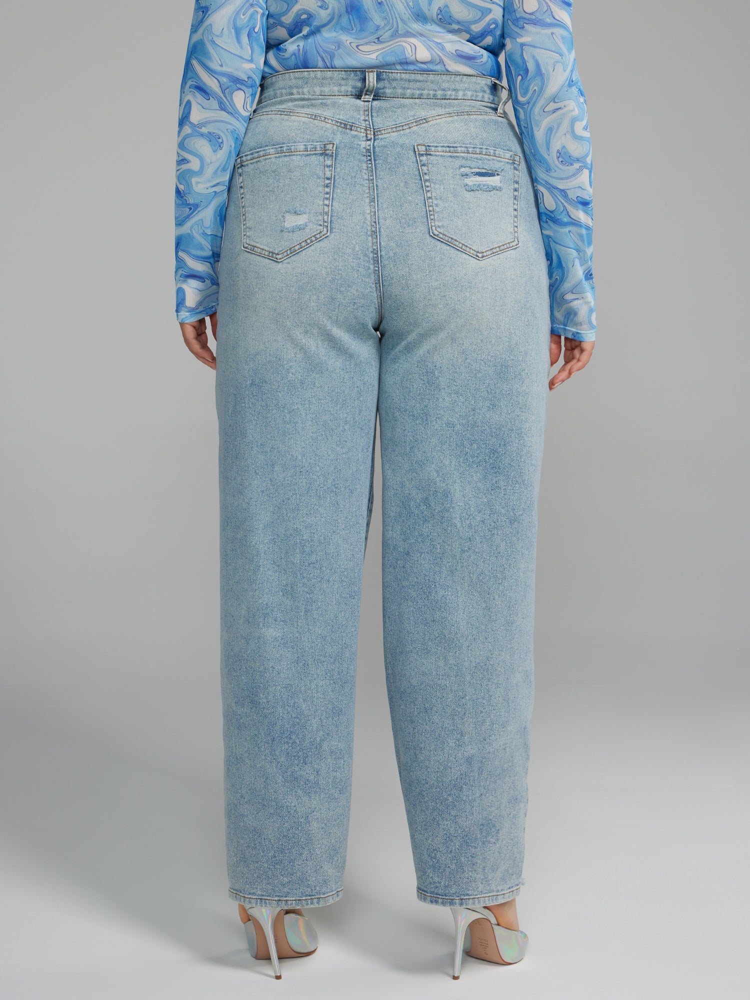 High Rise Straight Leg Destructed Jeans - Image 3