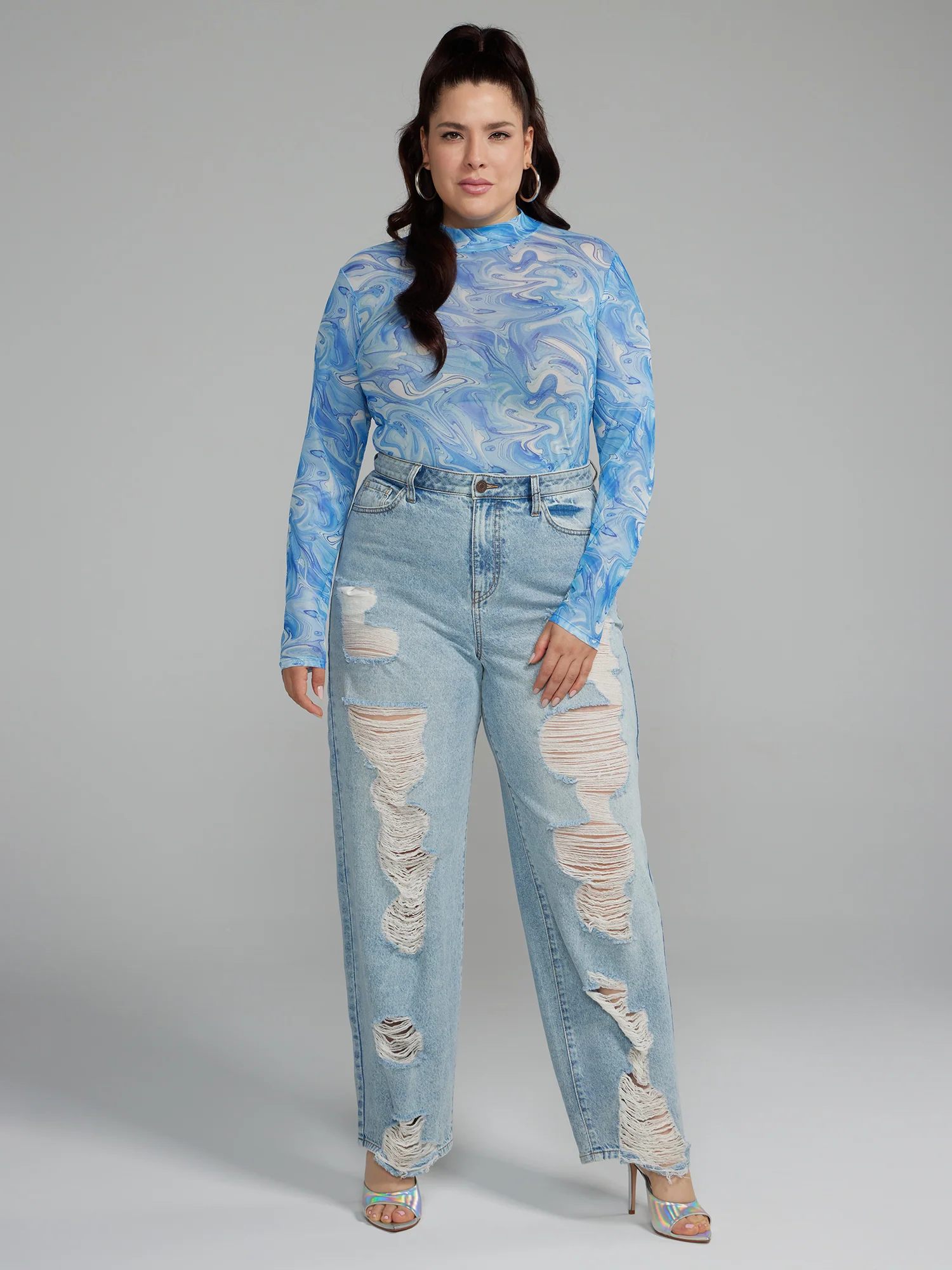 High Rise Straight Leg Destructed Jeans - Image 4