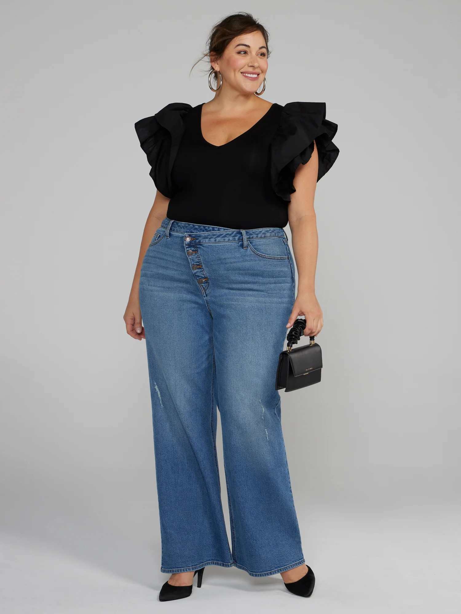 High Rise Wide Leg Button Fly Jeans - Image 4