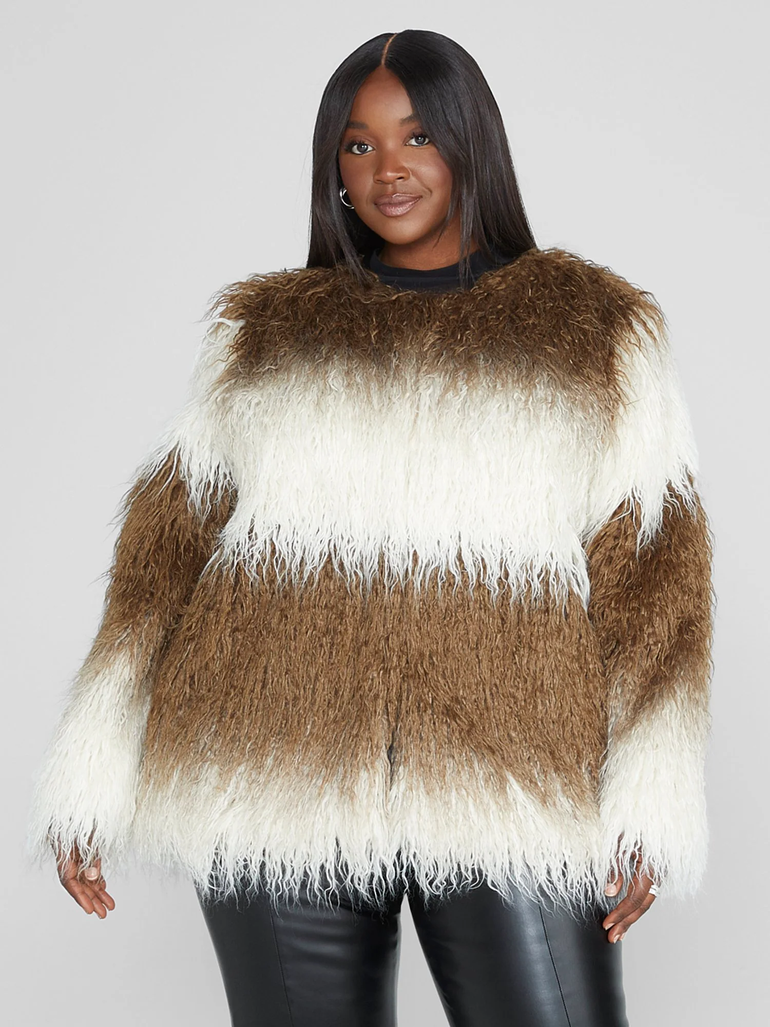 Janice Faux Mongolian Fur Two Tone Jacket - Image 2