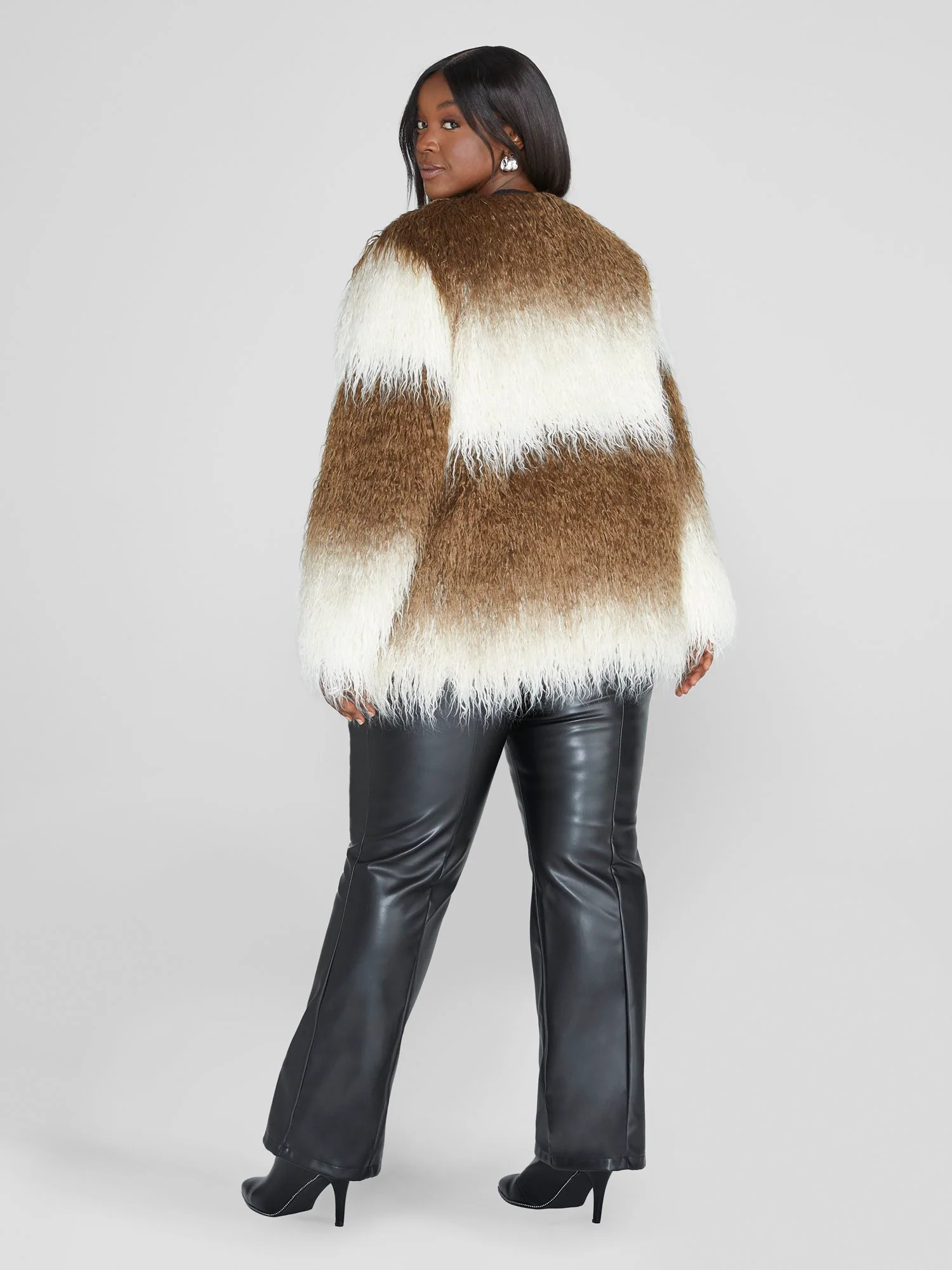 Janice Faux Mongolian Fur Two Tone Jacket - Image 4