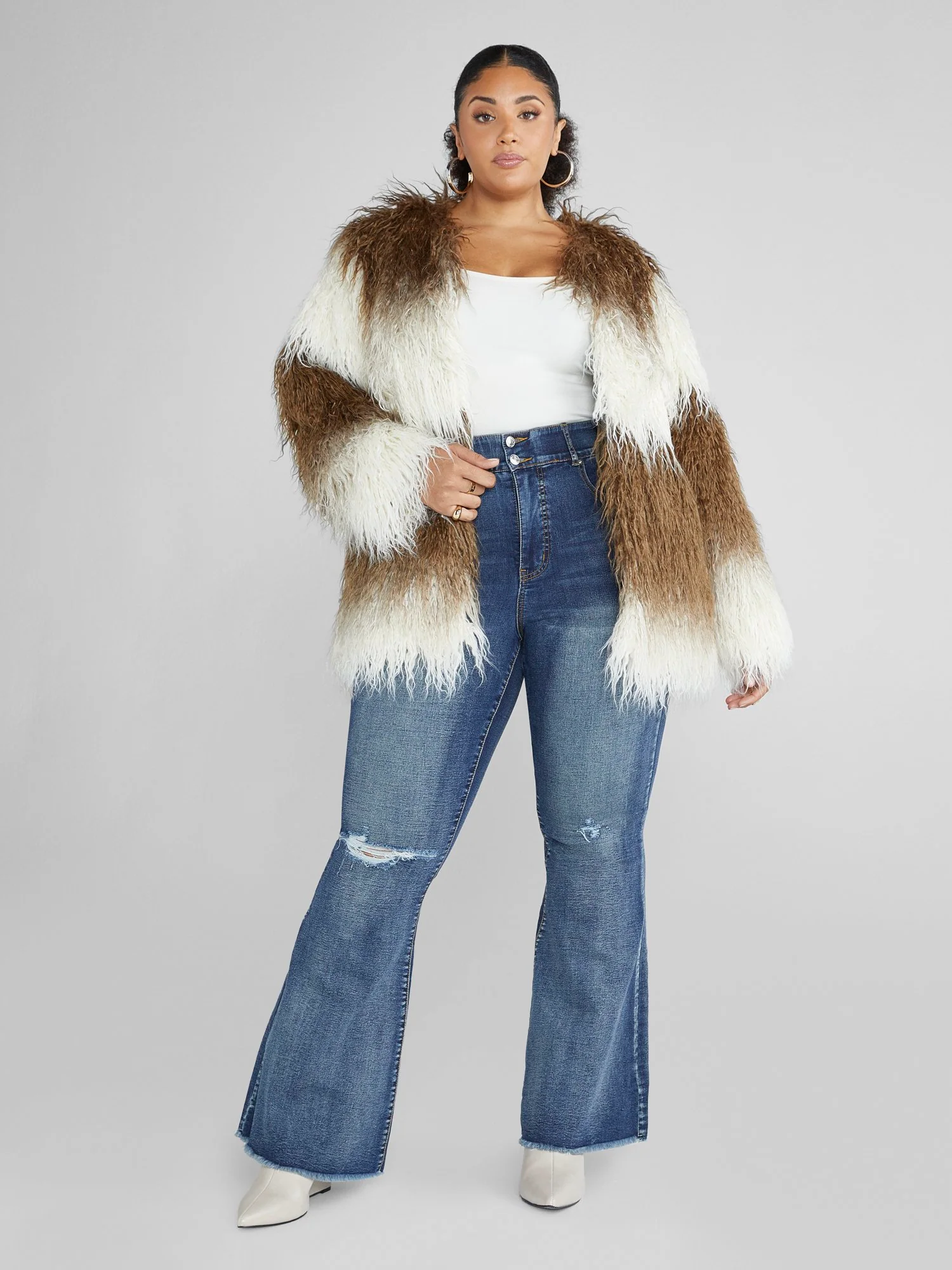 Janice Faux Mongolian Fur Two Tone Jacket - Image 5