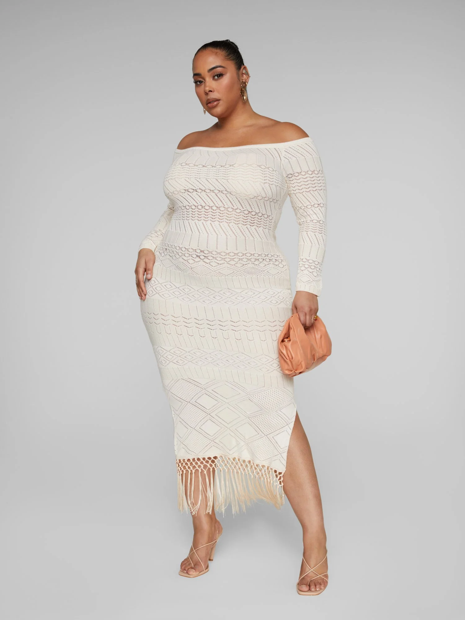 Latonya Off-The-Shoulder Fringe Detail Crochet Dress - Image 3