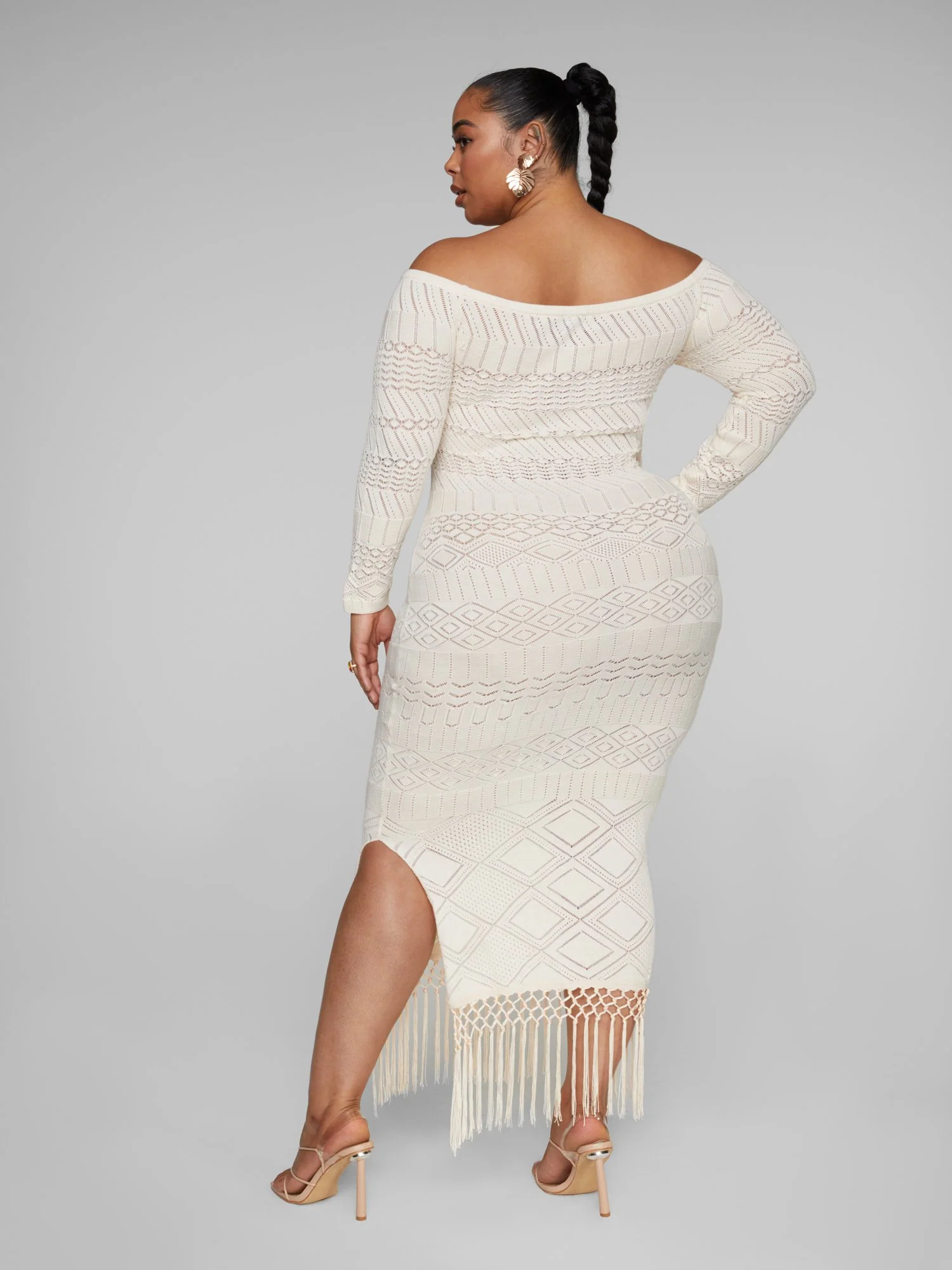 Latonya Off-The-Shoulder Fringe Detail Crochet Dress - Image 4