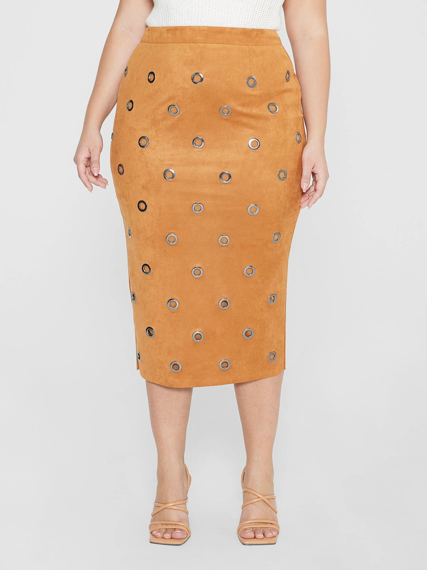 Layla Faux Suede Grommet Detail Midi Skirt - Gabi Fresh x FTF