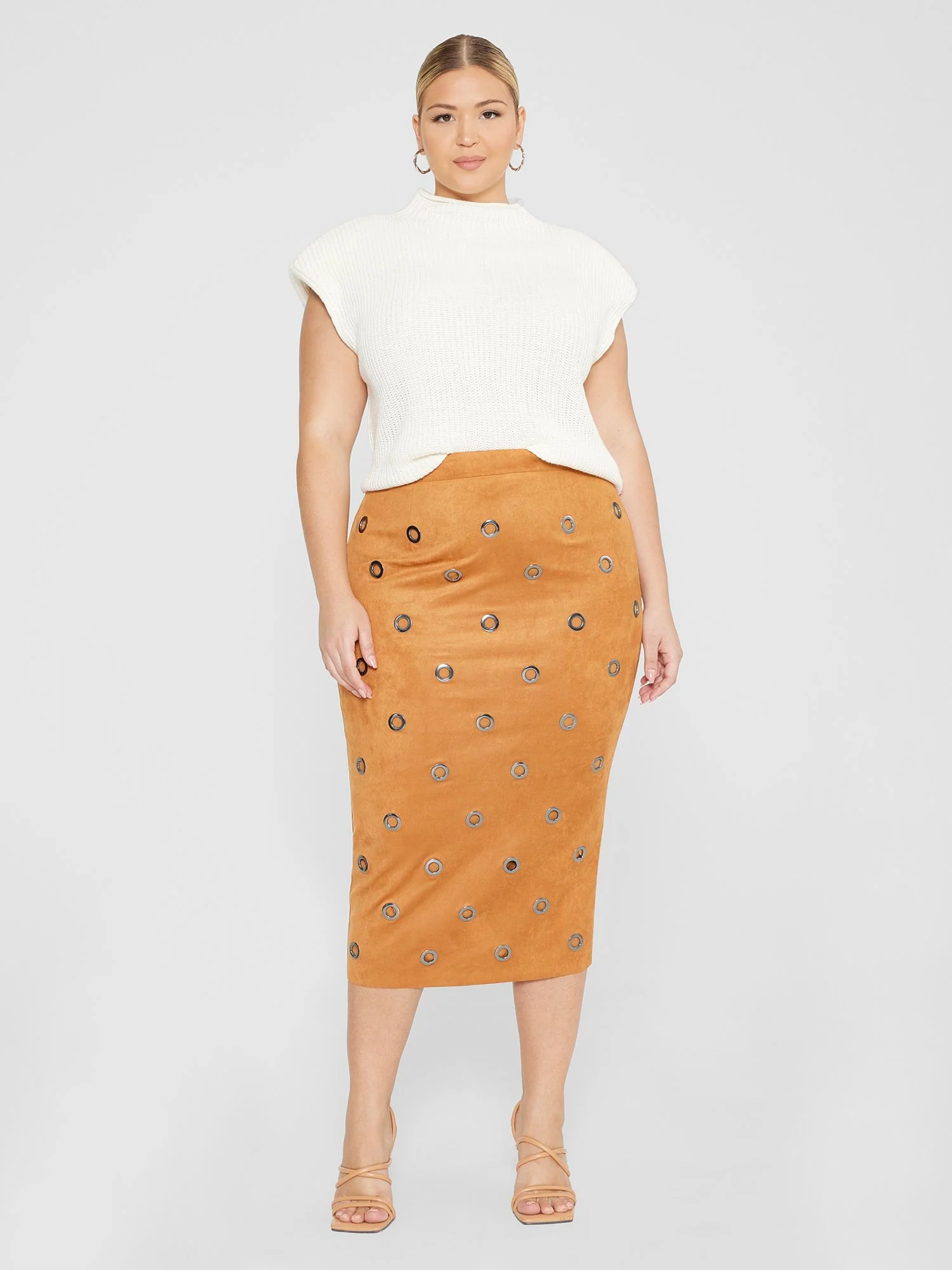 Layla Faux Suede Grommet Detail Midi Skirt - Gabi Fresh x FTF - Image 3