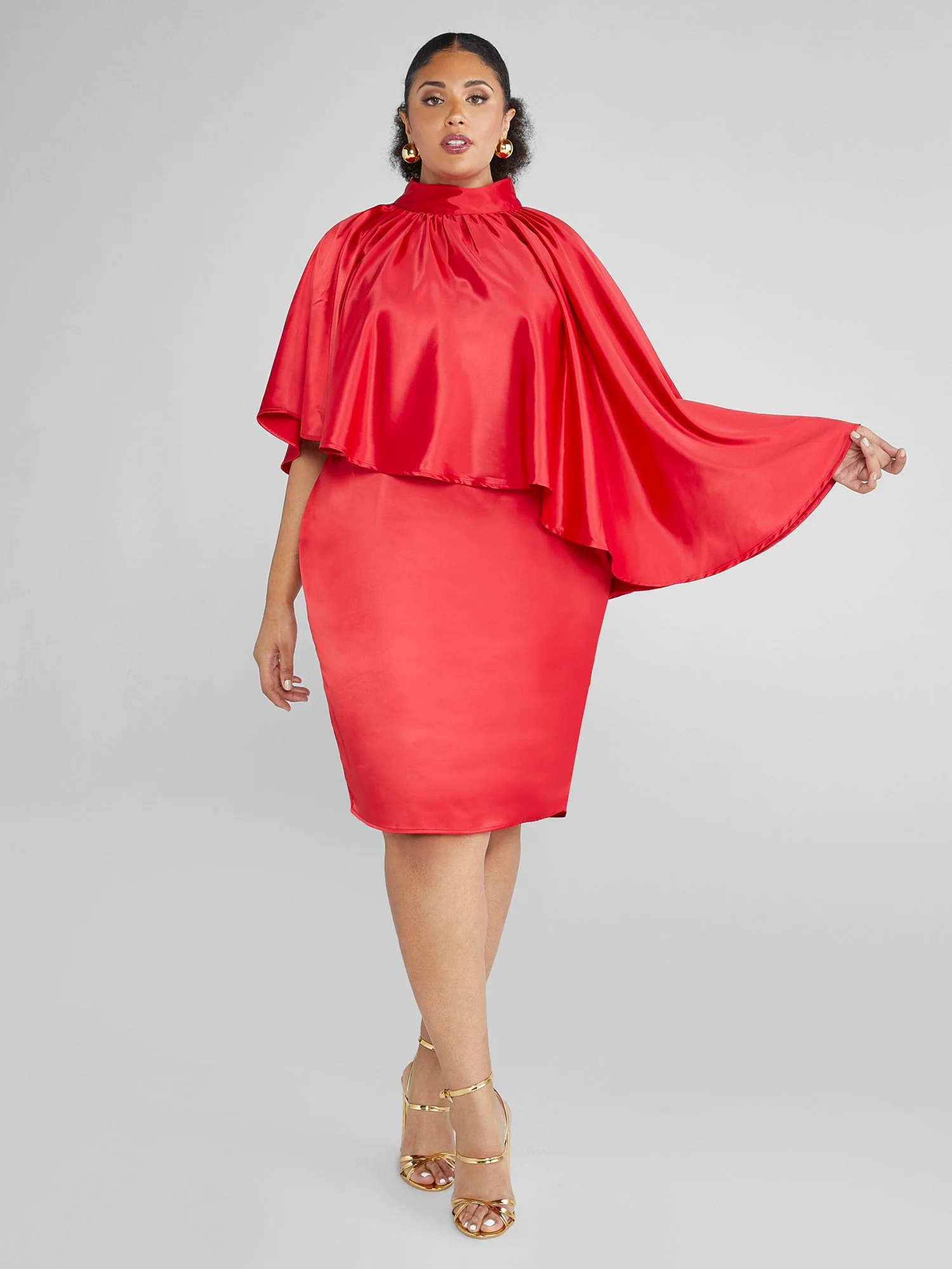 Luanne Satin Cape Dress - Image 2