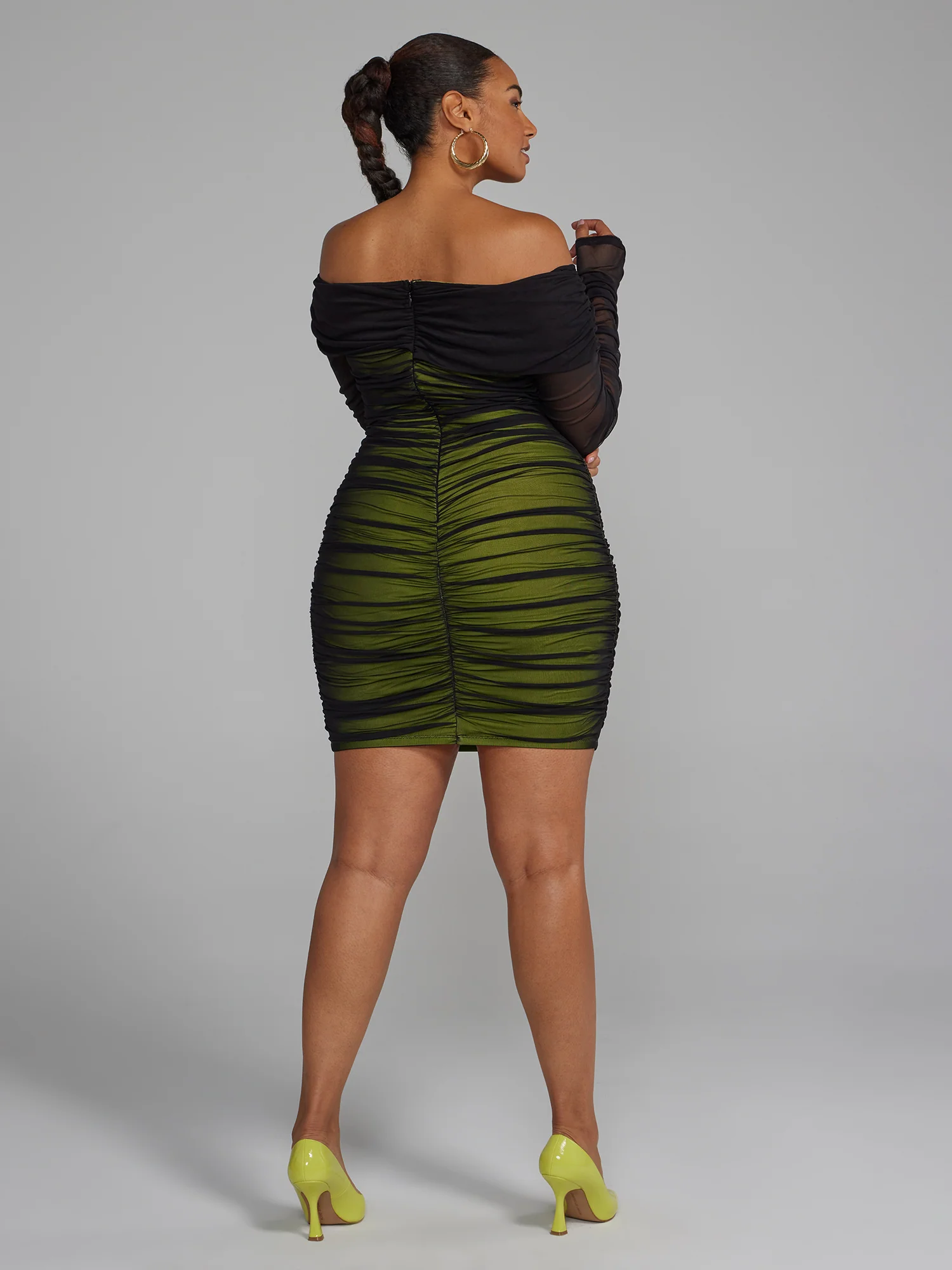 Off-The-Shoulder Ruched Mesh Dress - Image 3