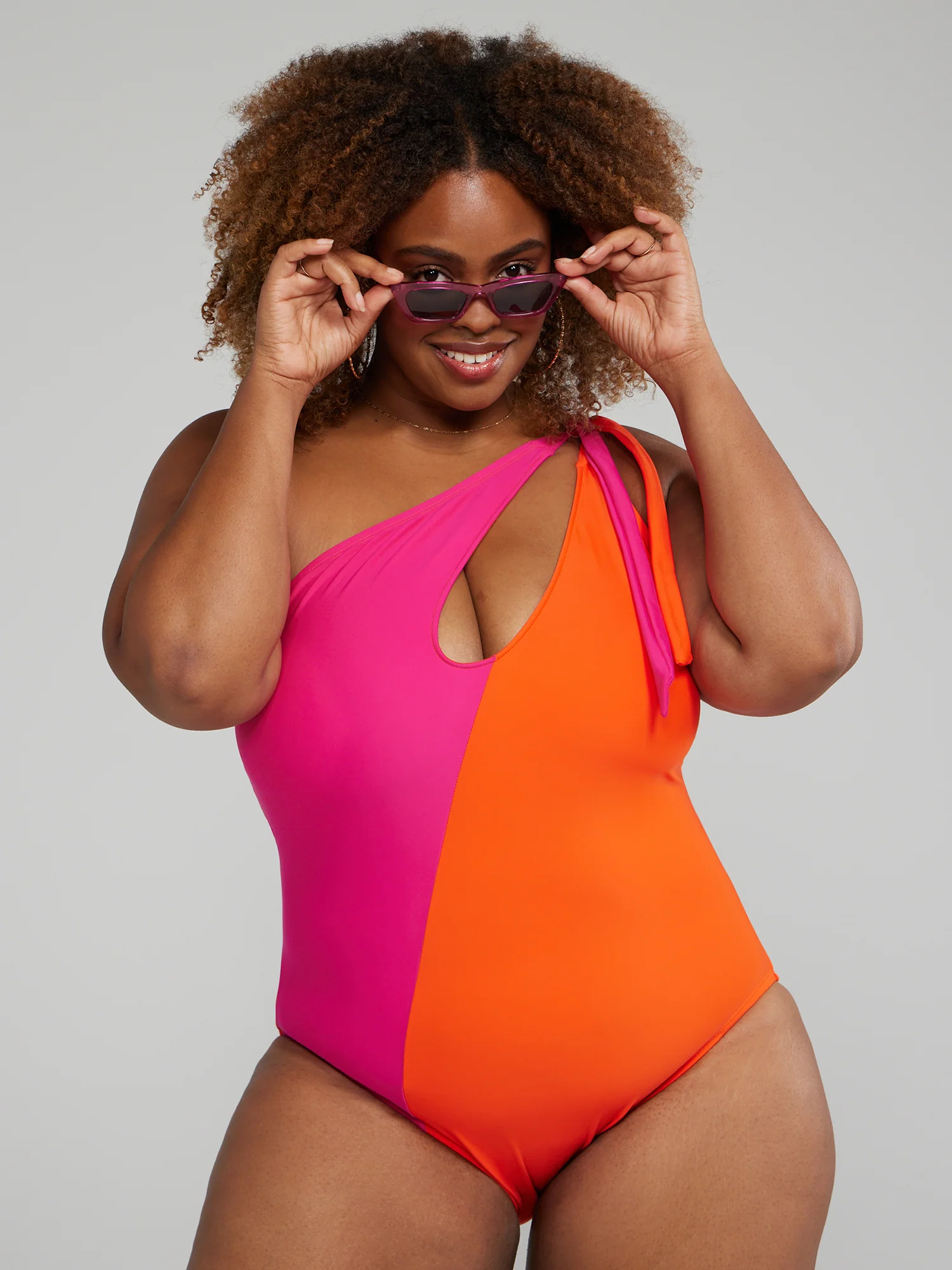 One Shoulder Colorblock One-Piece Swimsuit