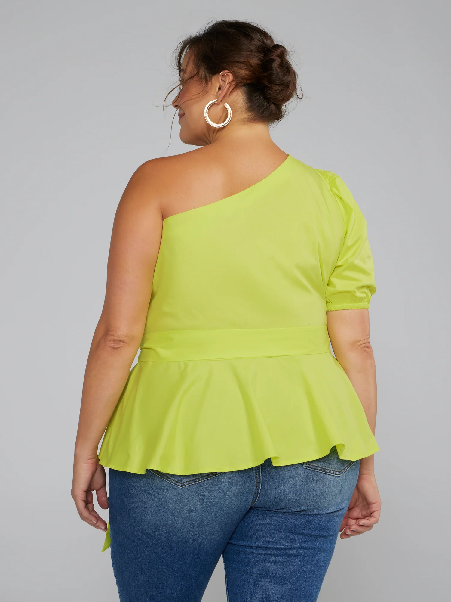 One Shoulder Tie-Waist Peplum Shirt - Image 3