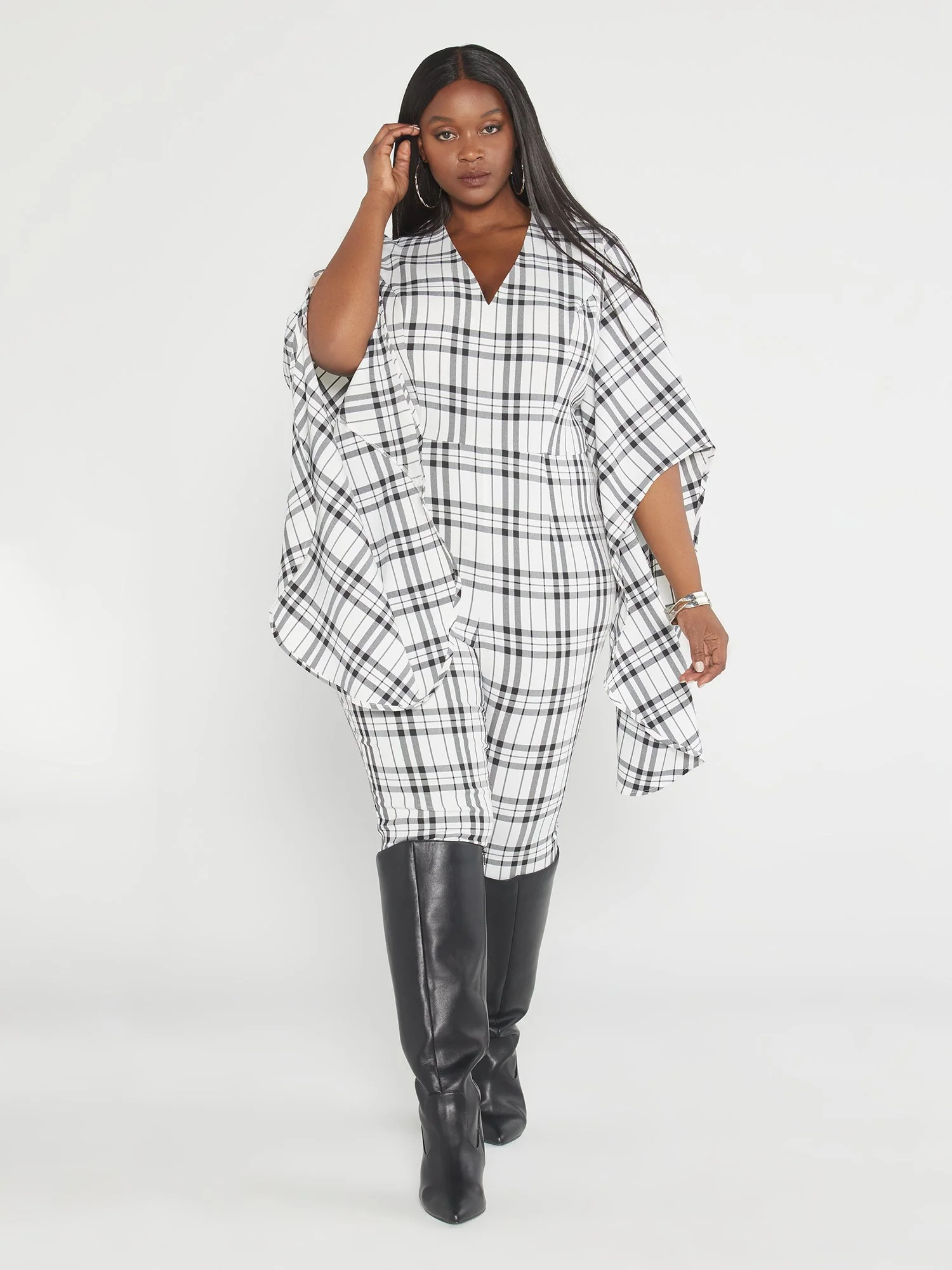 Pilar Batwing Sleeve Plaid Jumpsuit - Image 2