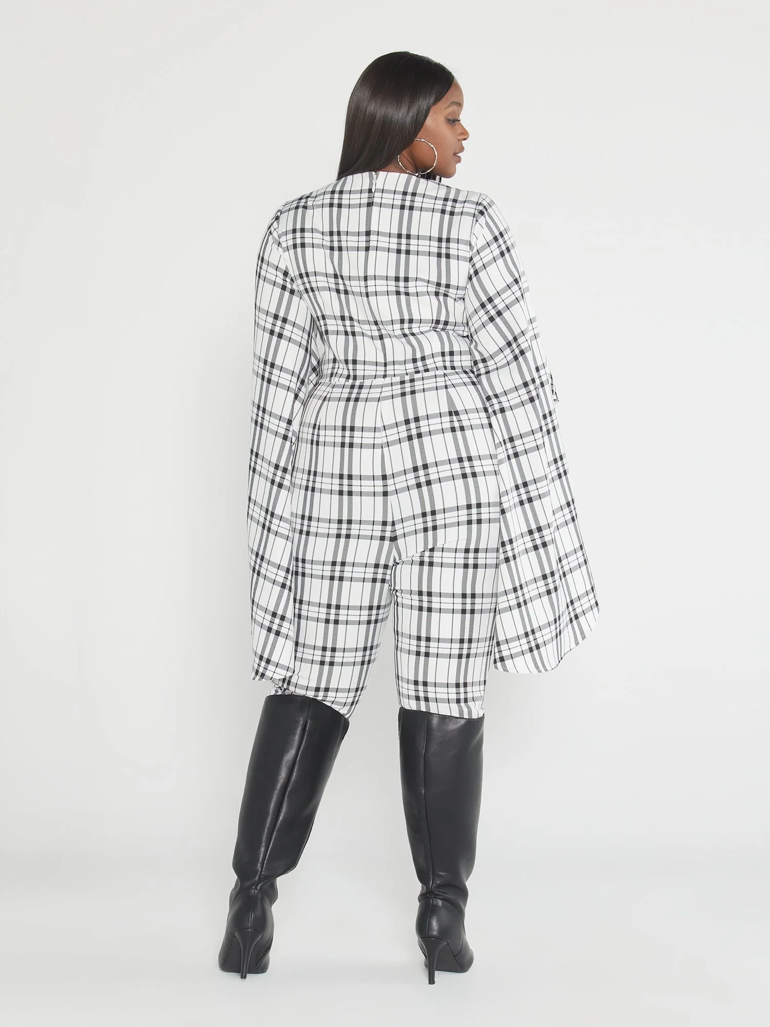 Pilar Batwing Sleeve Plaid Jumpsuit - Image 3