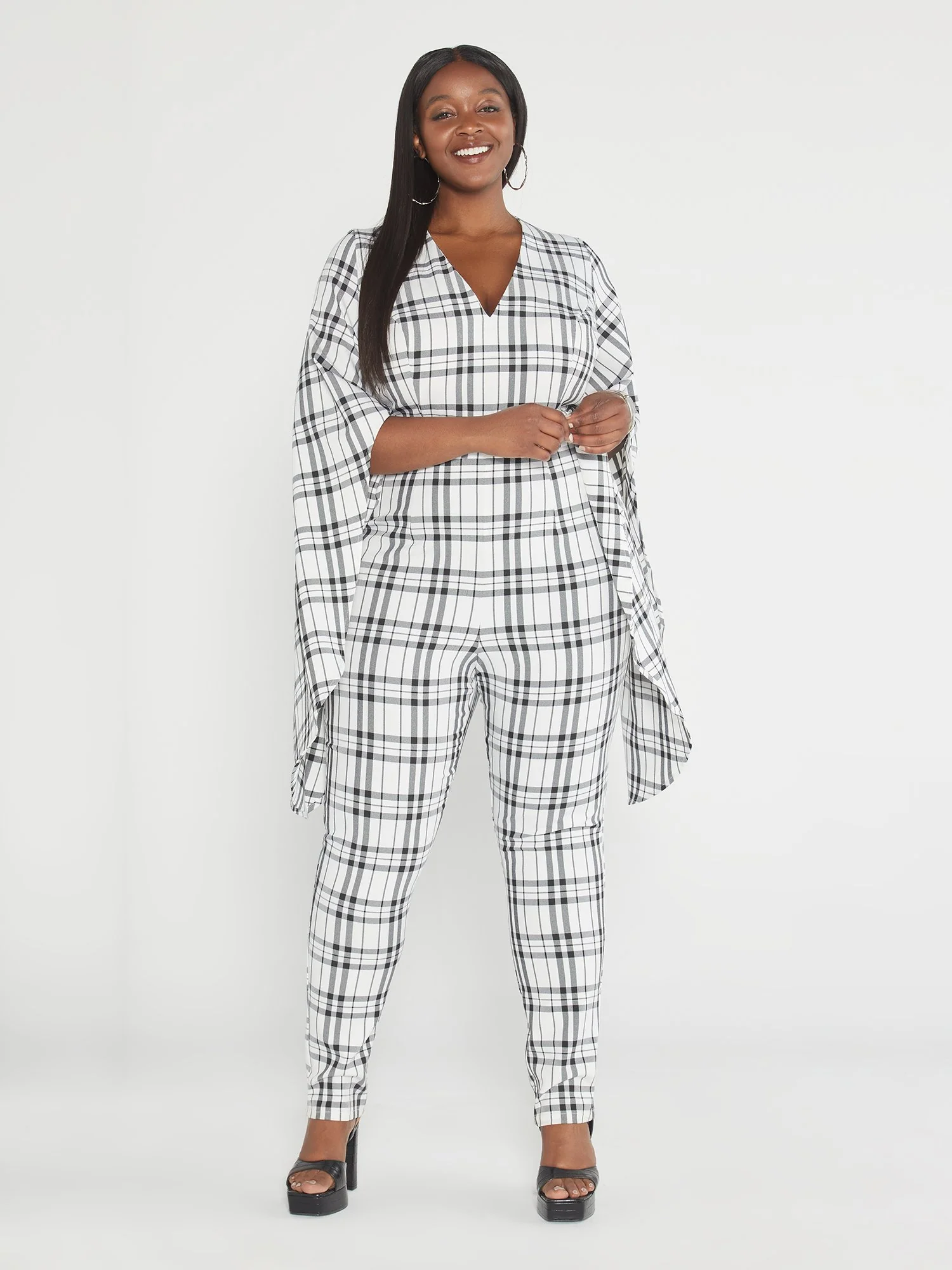 Pilar Batwing Sleeve Plaid Jumpsuit - Image 5
