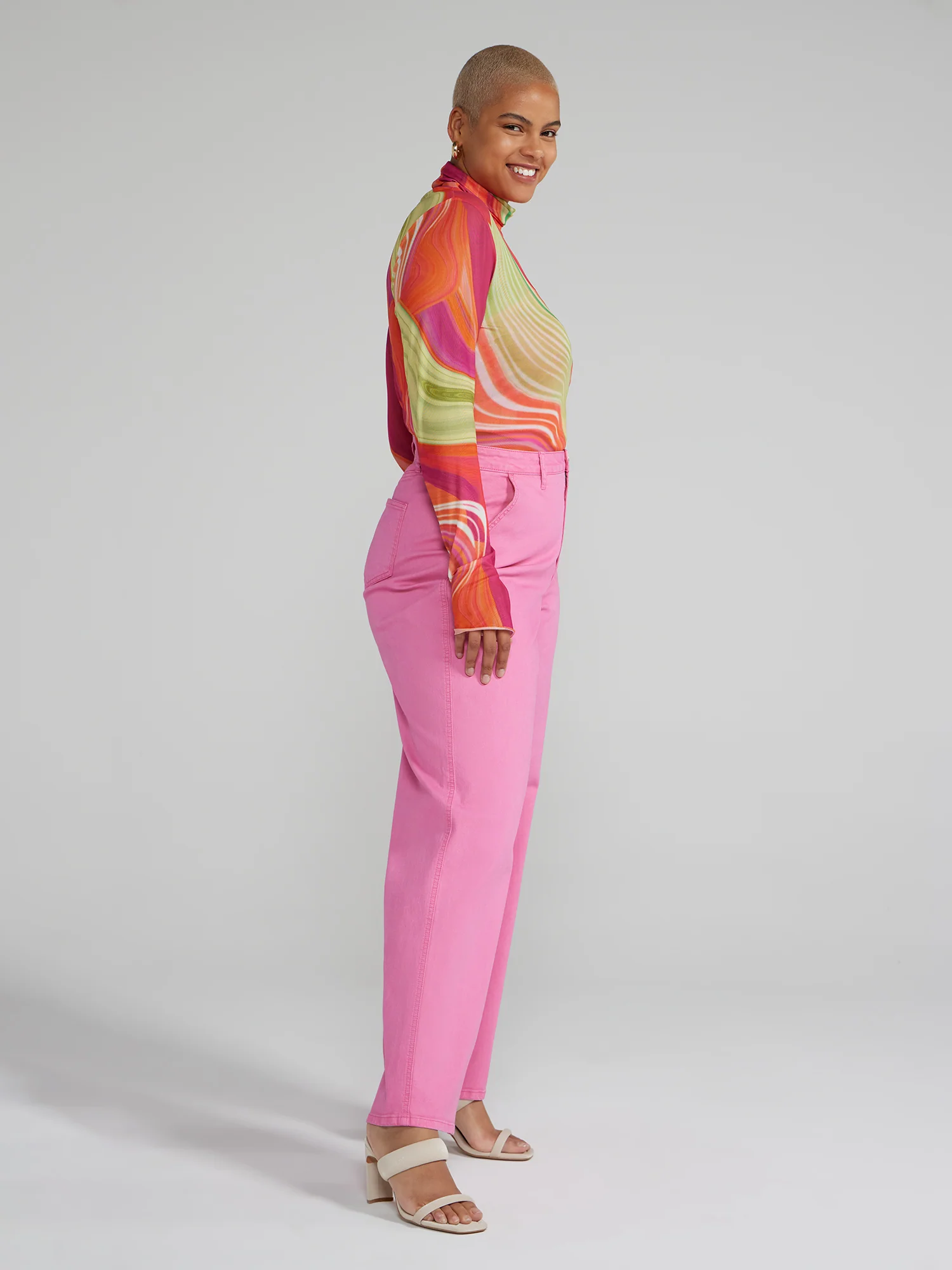 Aelia Mockneck Marble Print Mesh Top - Image 2