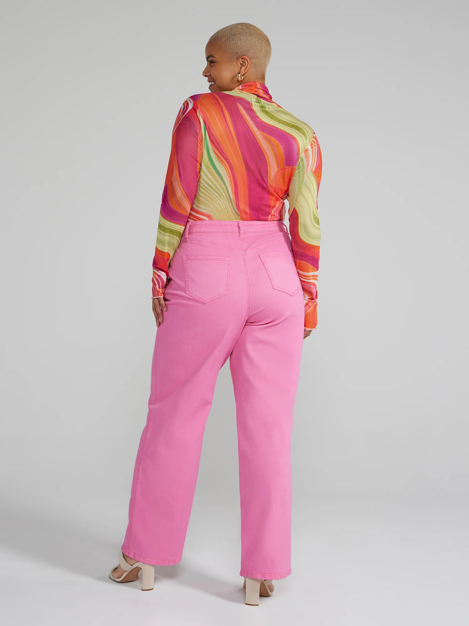Aelia Mockneck Marble Print Mesh Top - Image 3