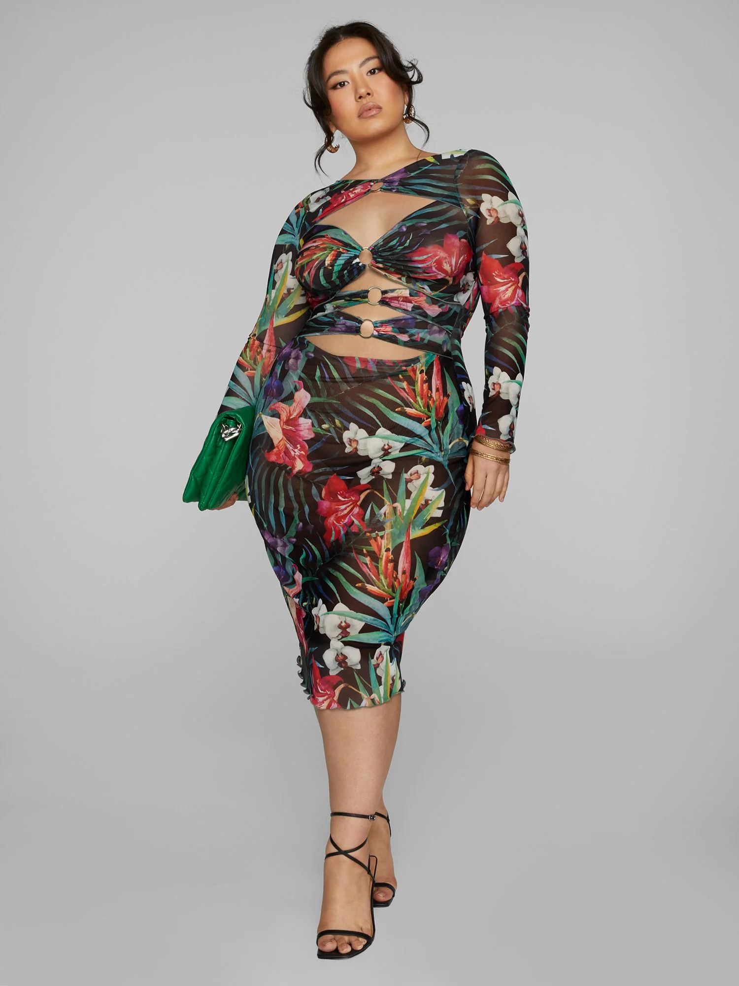 Ainsley O-Ring Tropical Print Mesh Dress - Image 3