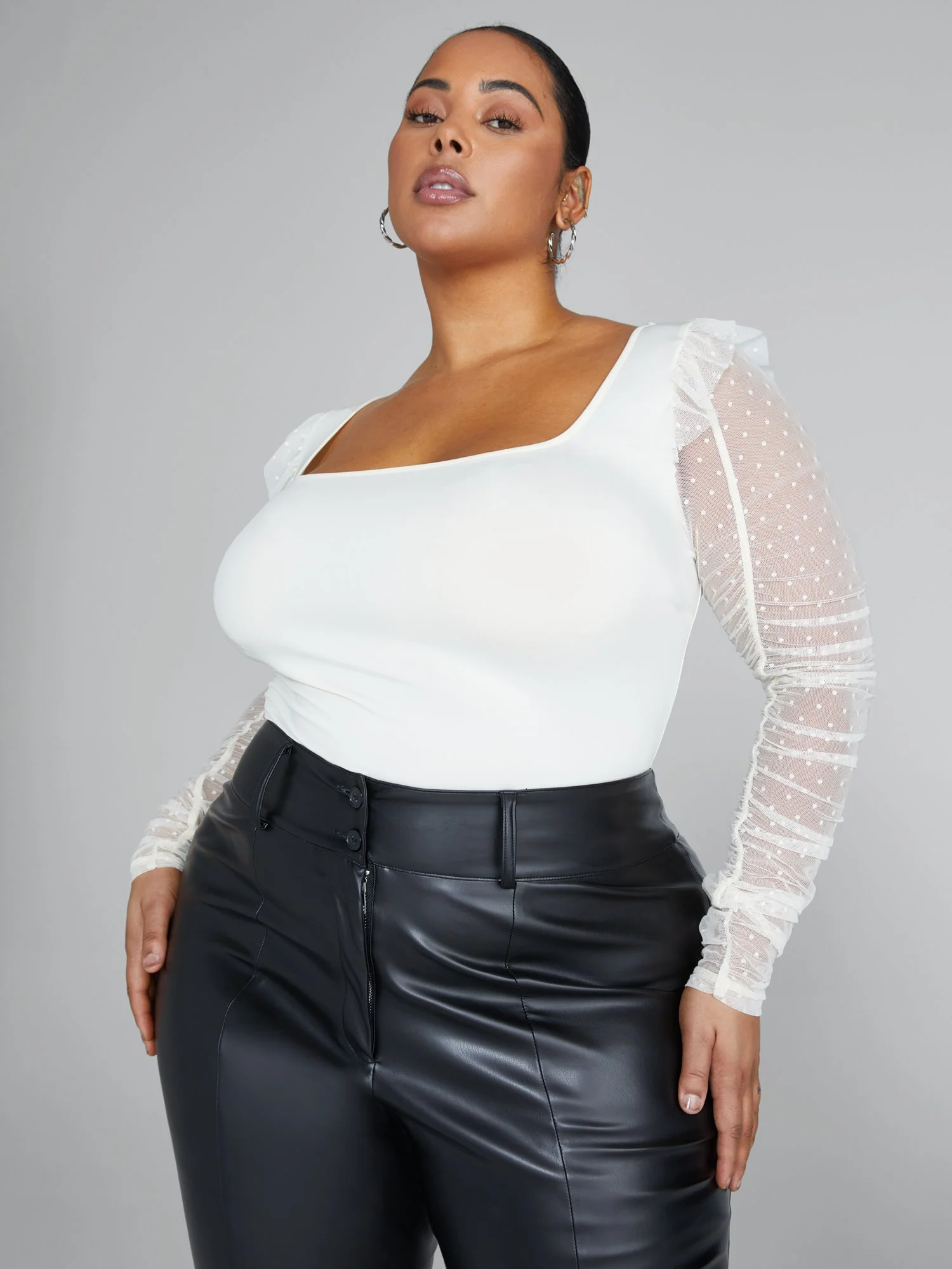 Aisha Swiss Dot Sleeve Knit Bodysuit - Image 5