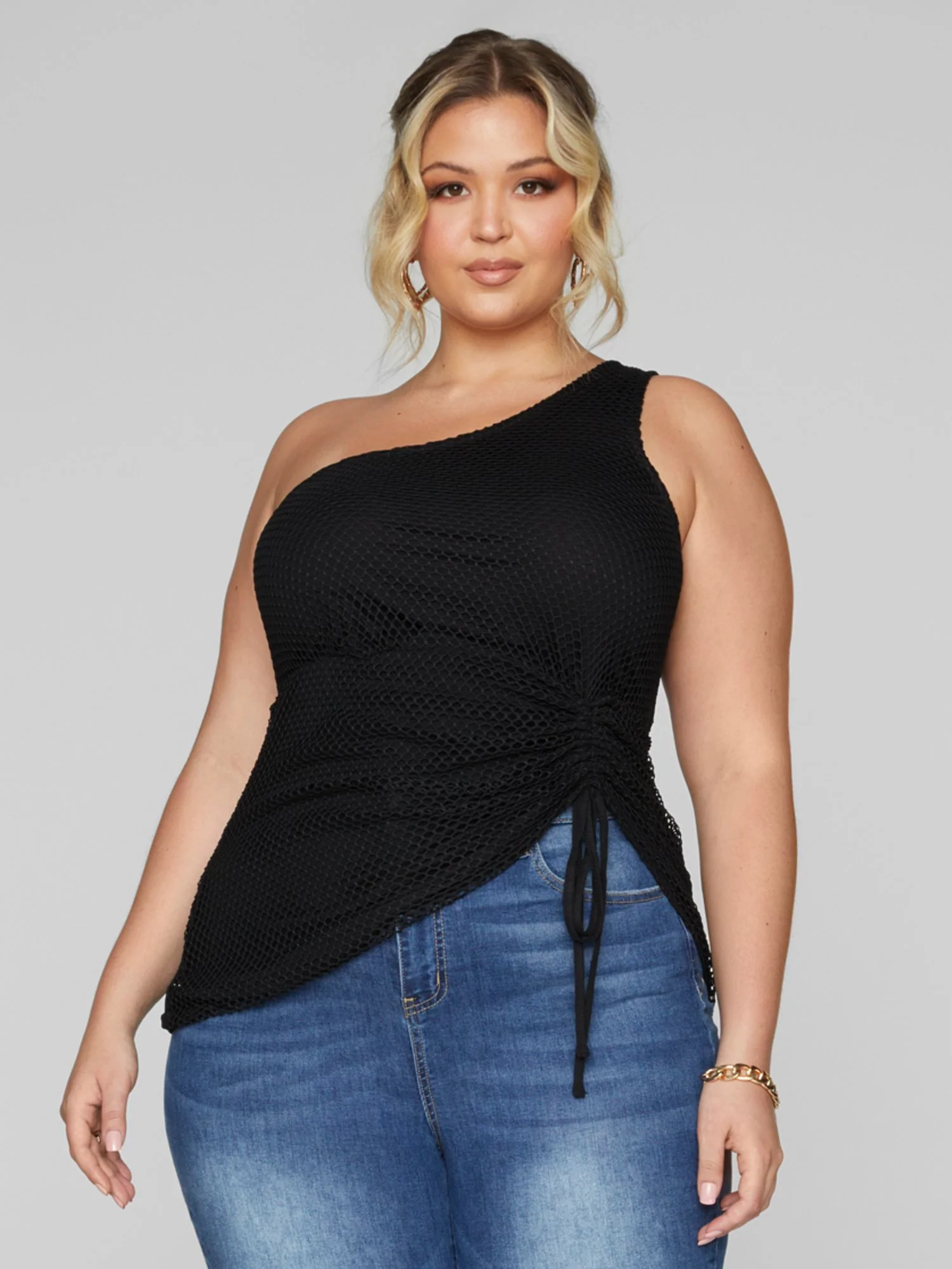 Alania One Shoulder Drawstring Detail Top - Image 2