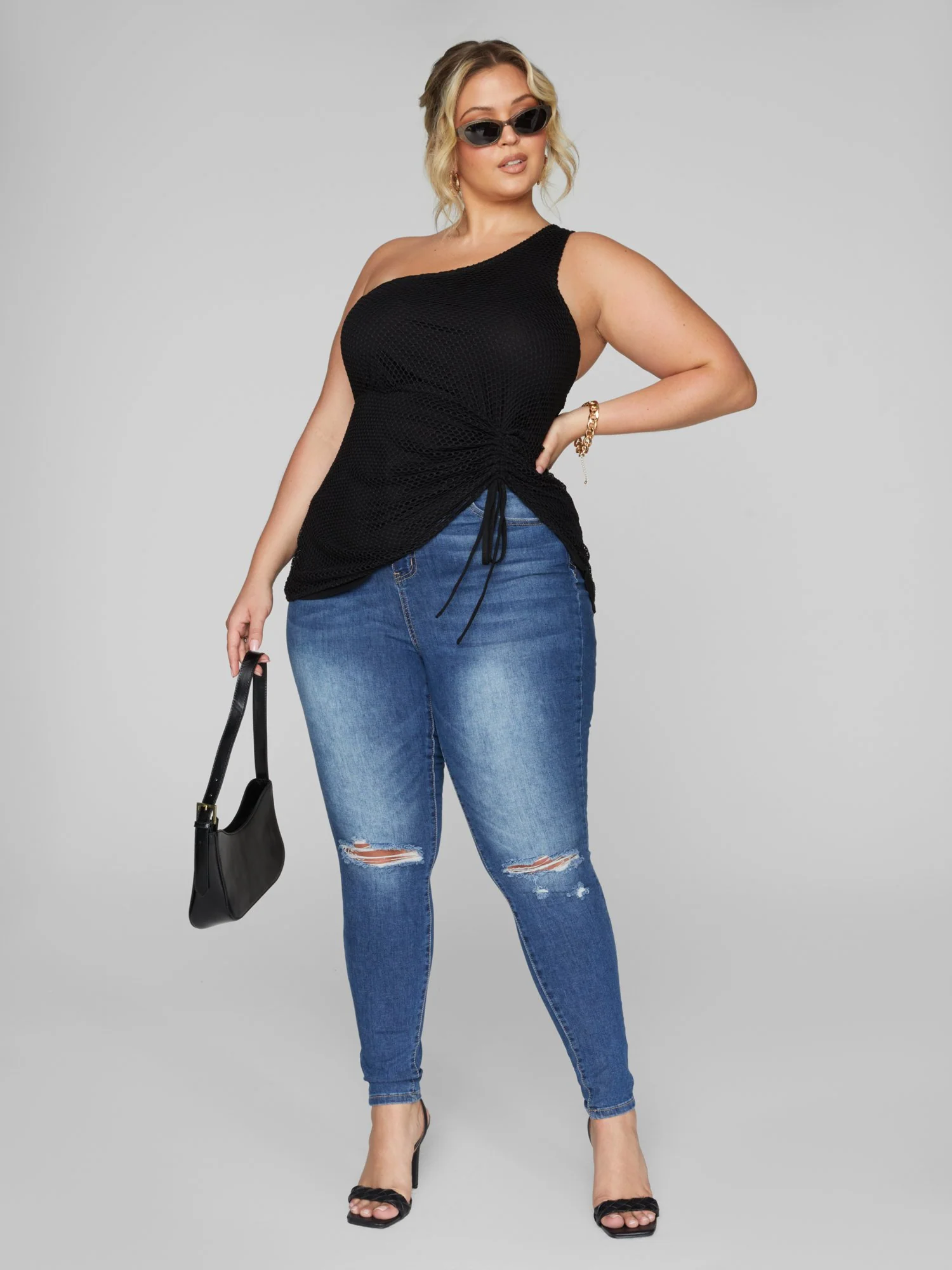 Alania One Shoulder Drawstring Detail Top - Image 3