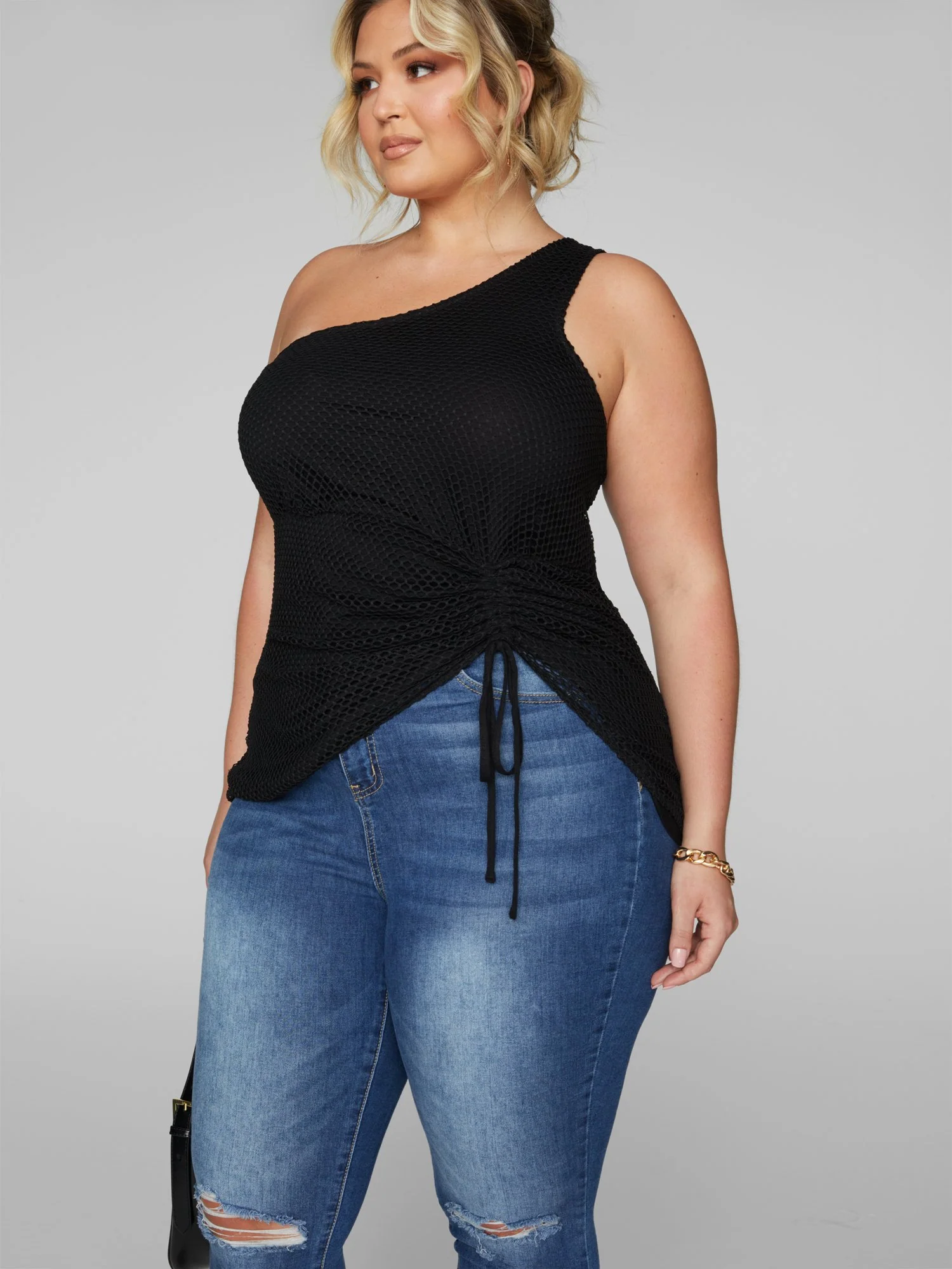 Alania One Shoulder Drawstring Detail Top - Image 5