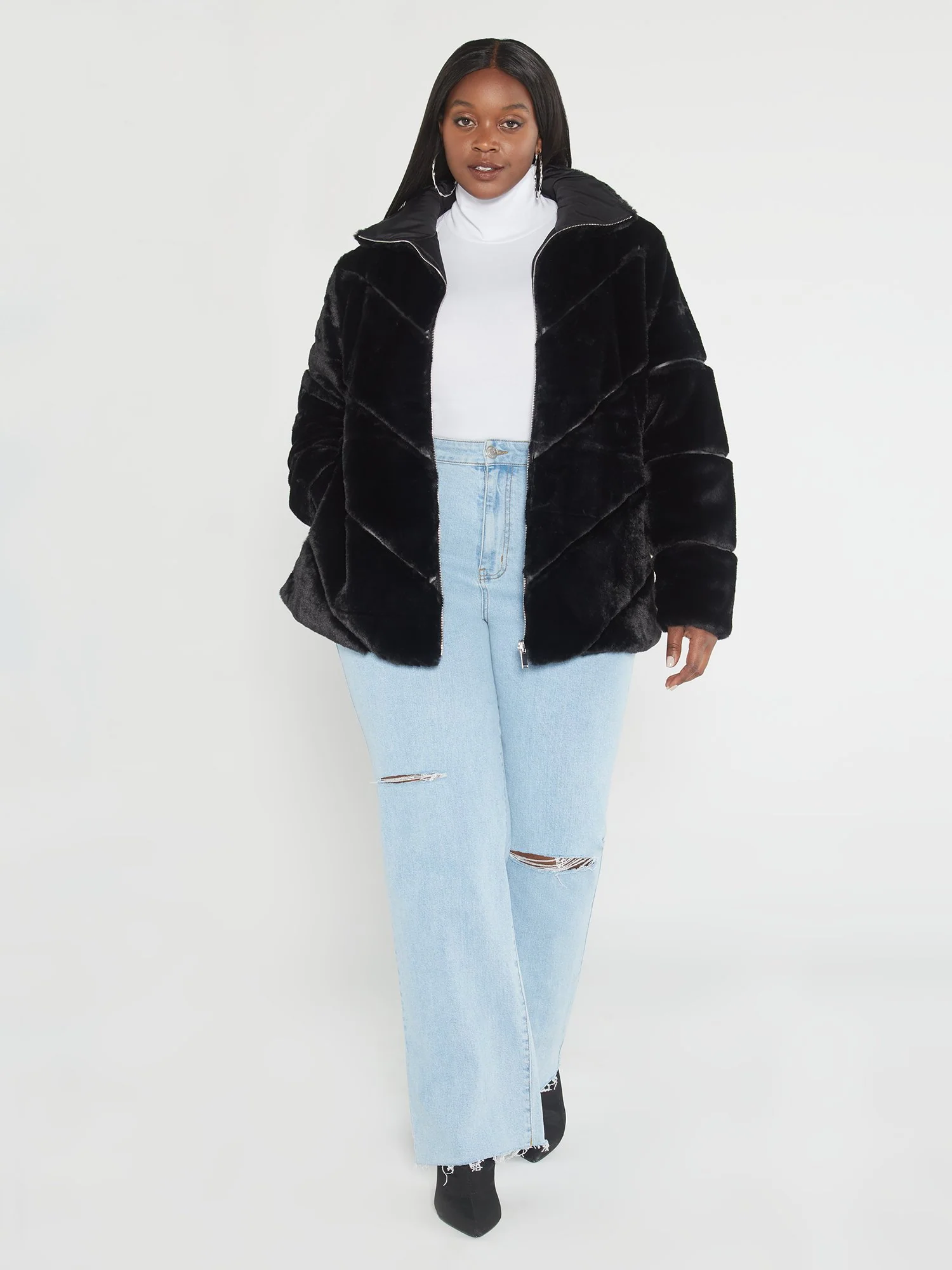 Alayna Chevron Faux Fur Coat - Image 3