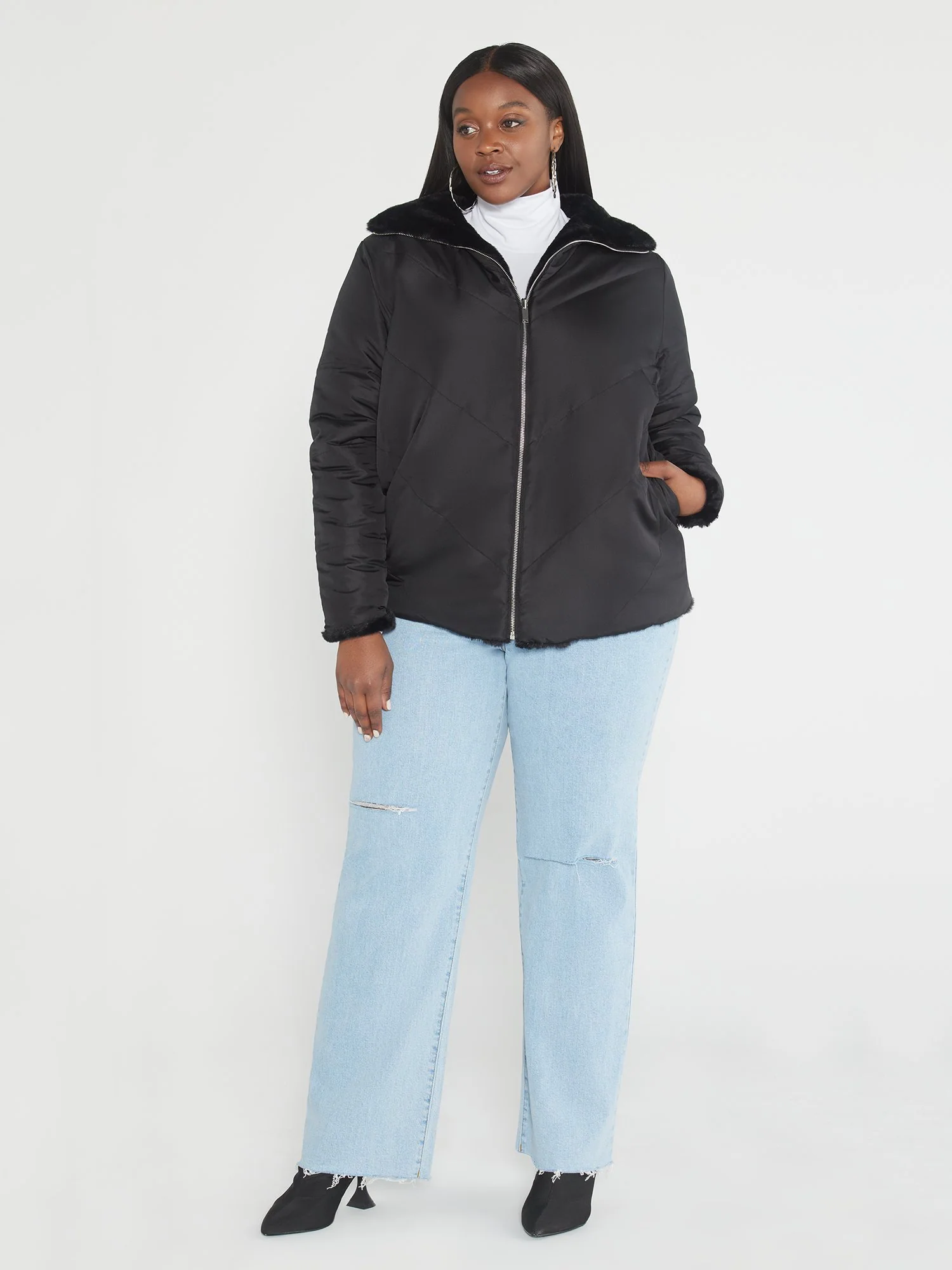 Alayna Chevron Faux Fur Coat - Image 5