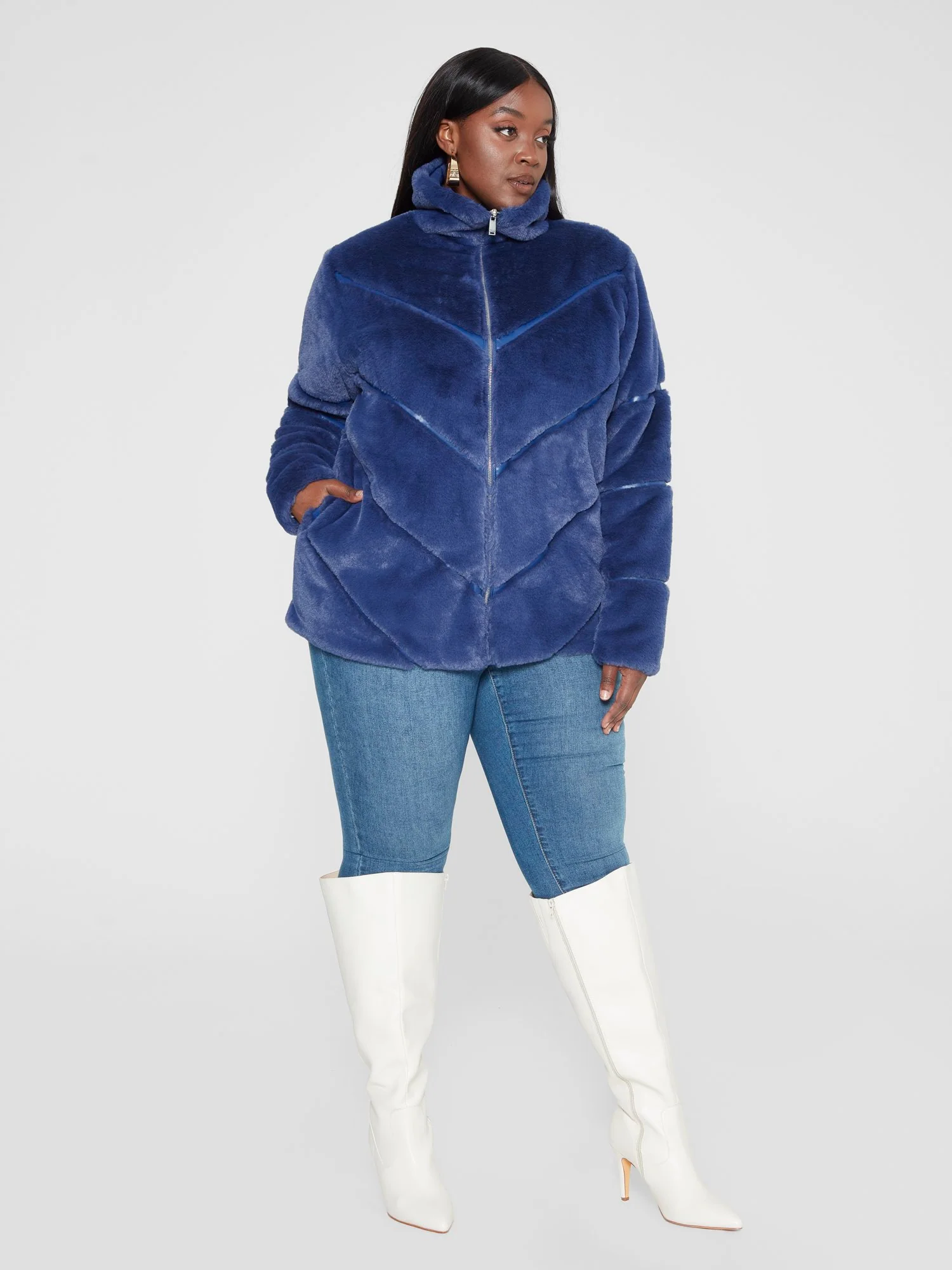 Alayna Chevron Faux Fur Coat - Image 9