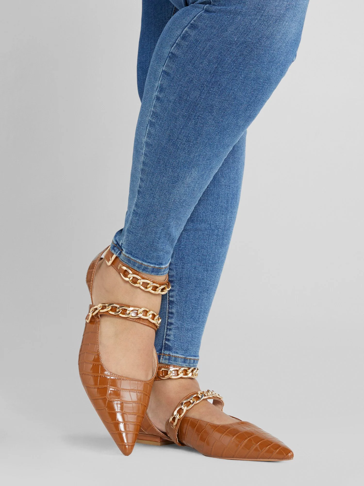 Aliza Ankle Strap Flats with Chain Detail - Image 2
