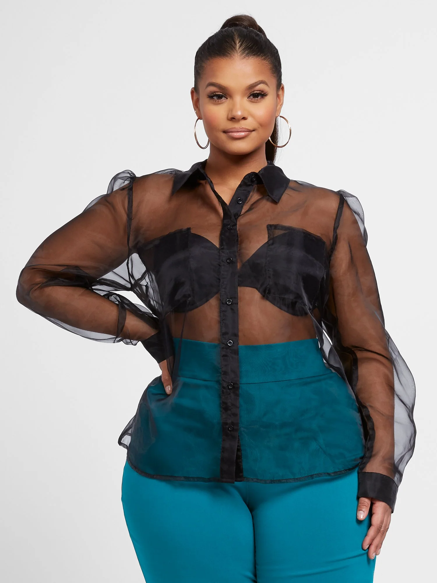Amelia Button Front Organza Blouse - Image 3